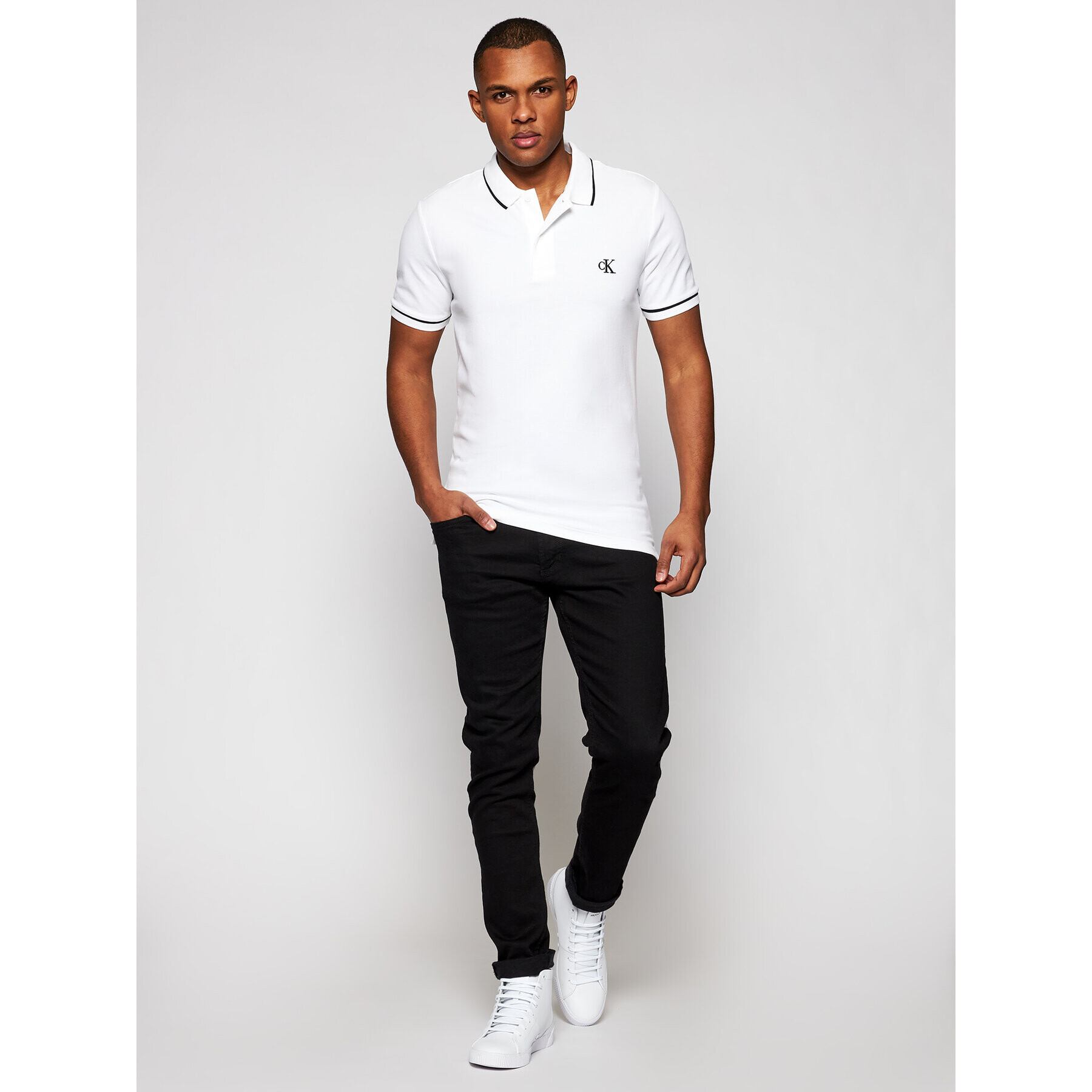 Calvin Klein Jeans Tricou polo J30J315603 Alb Slim Fit - Pled.ro