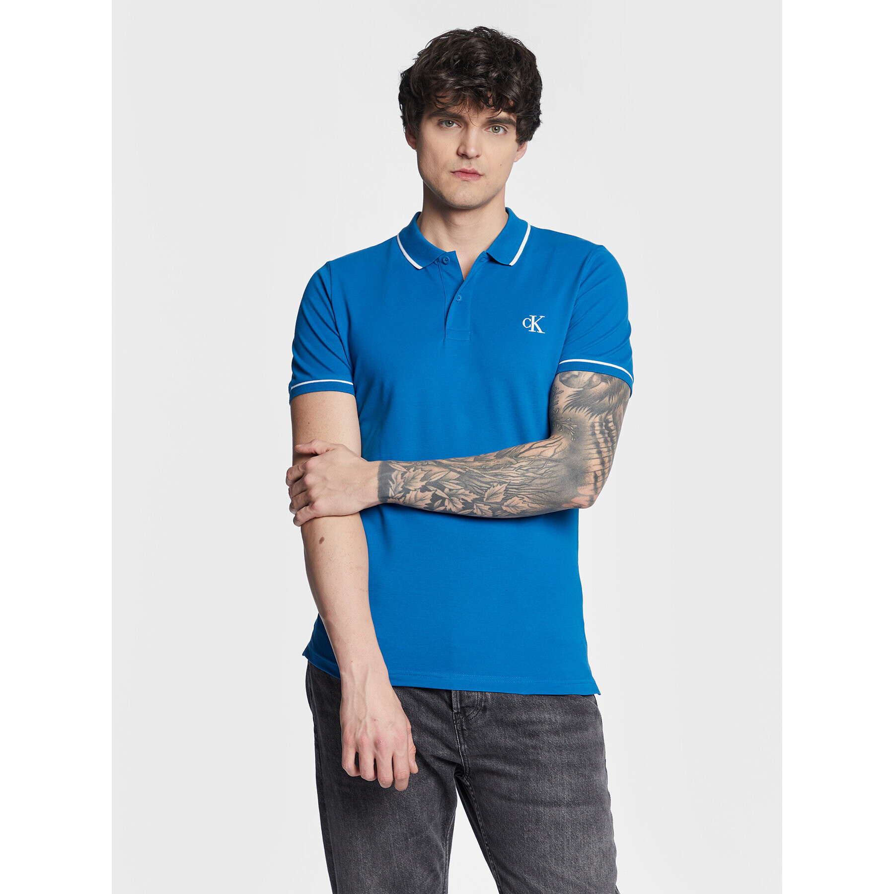 Calvin Klein Jeans Tricou polo J30J315603 Albastru Slim Fit - Pled.ro