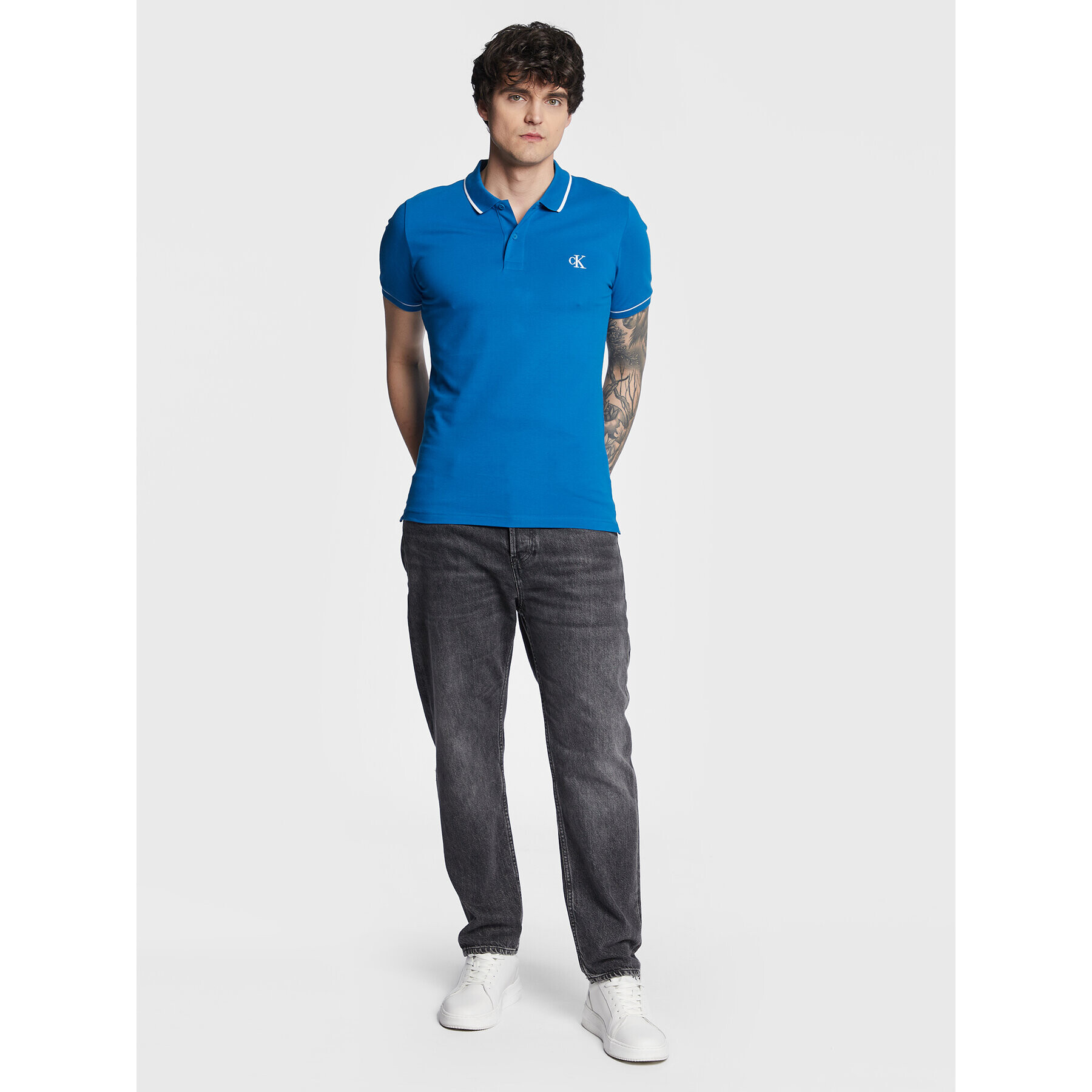 Calvin Klein Jeans Tricou polo J30J315603 Albastru Slim Fit - Pled.ro