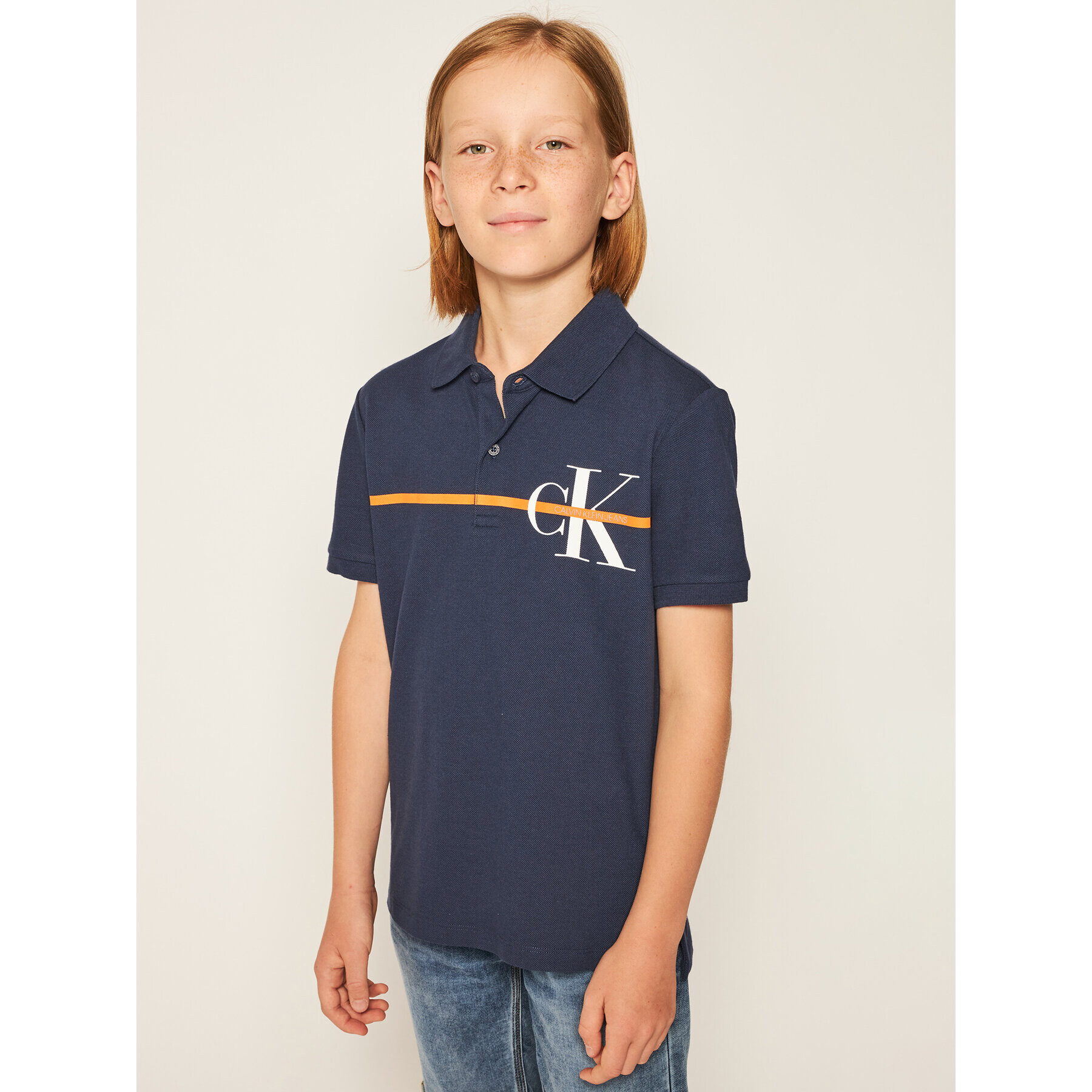 Calvin Klein Jeans Tricou polo Monogram Stripe IB0IB00478 Bleumarin Regular Fit - Pled.ro