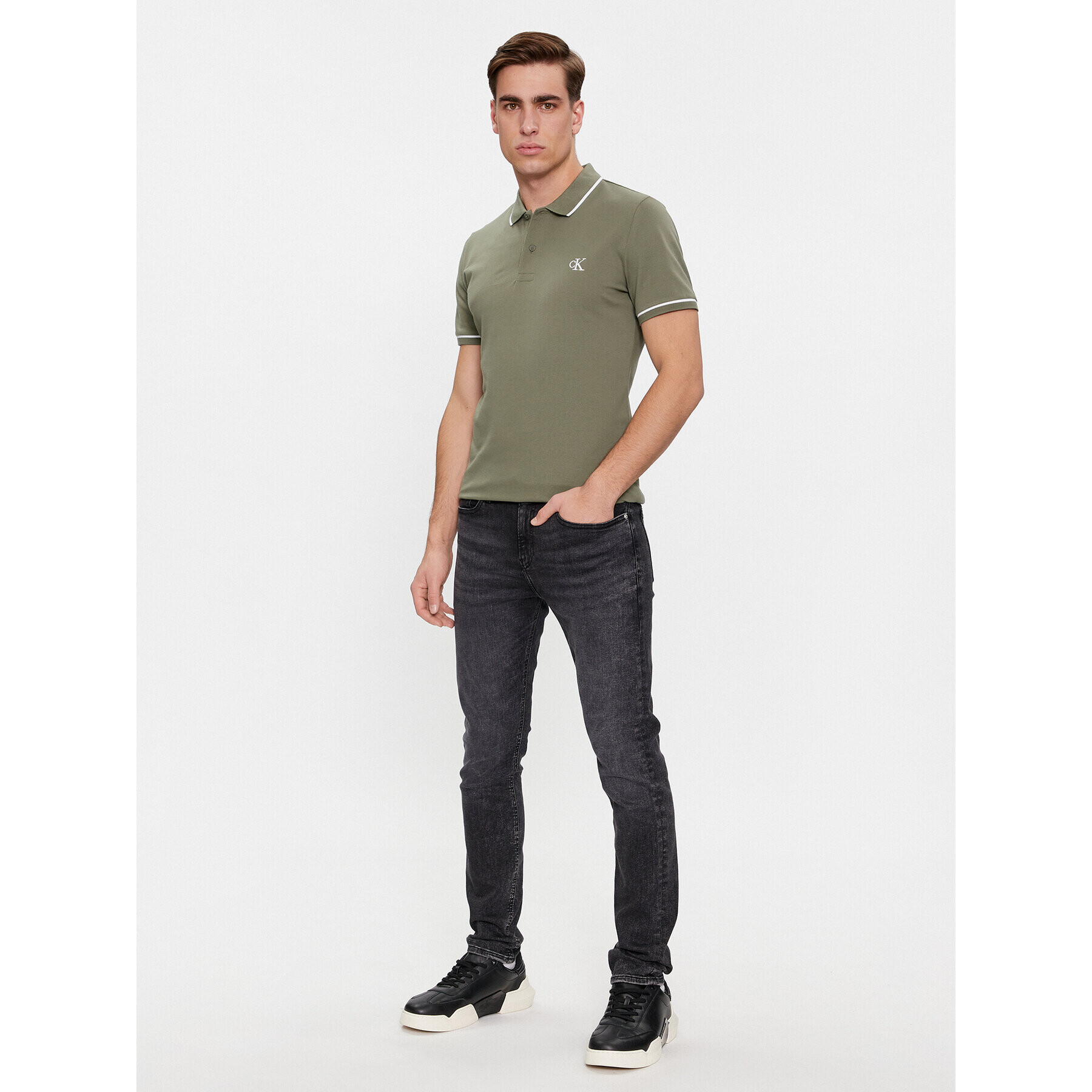 Calvin Klein Jeans Tricou polo Tipping Slim Polo J30J315603 Verde Regular Fit - Pled.ro