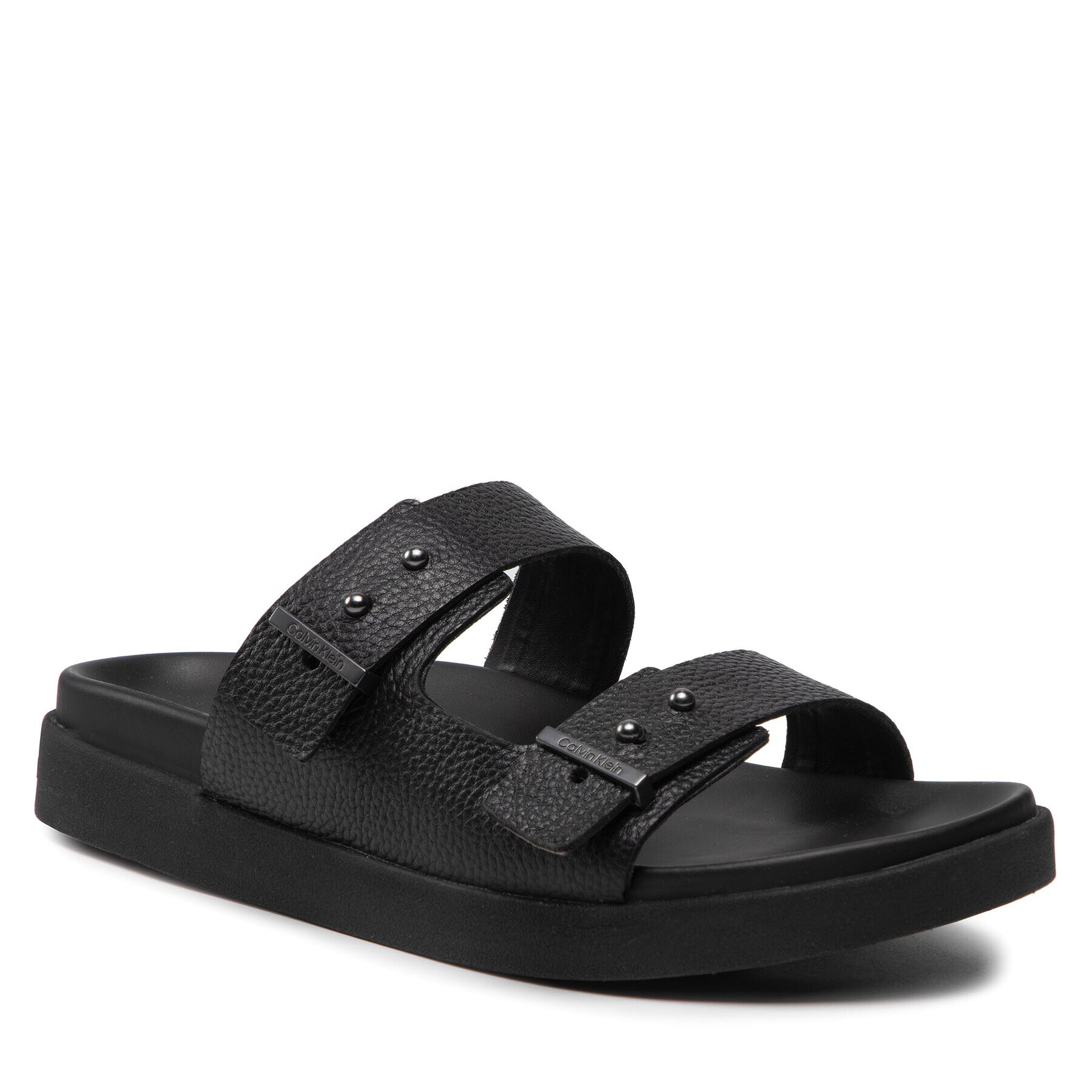 Calvin Klein Șlapi Double Strap Sandal Lth HM0HM00467 Negru - Pled.ro