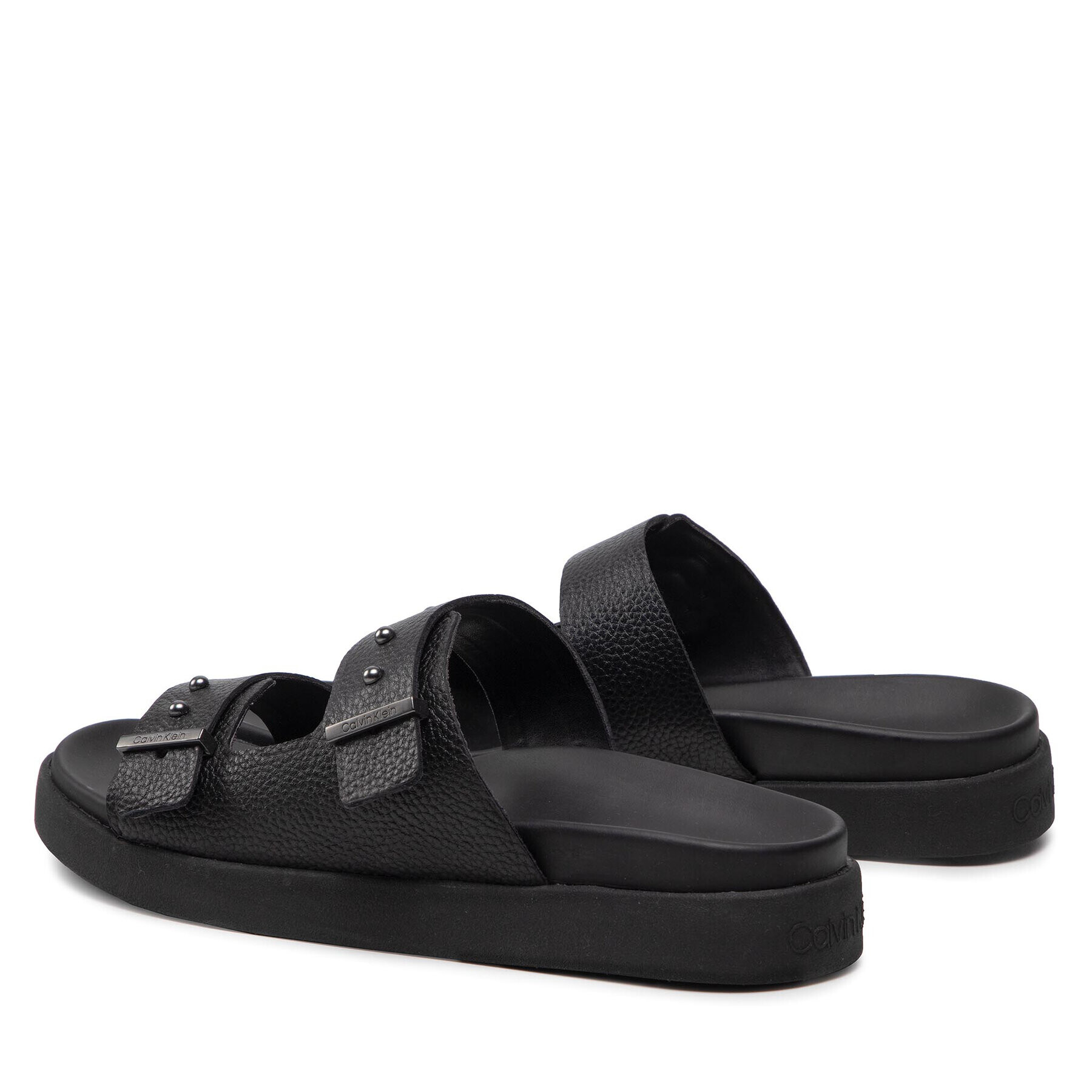 Calvin Klein Șlapi Double Strap Sandal Lth HM0HM00467 Negru - Pled.ro