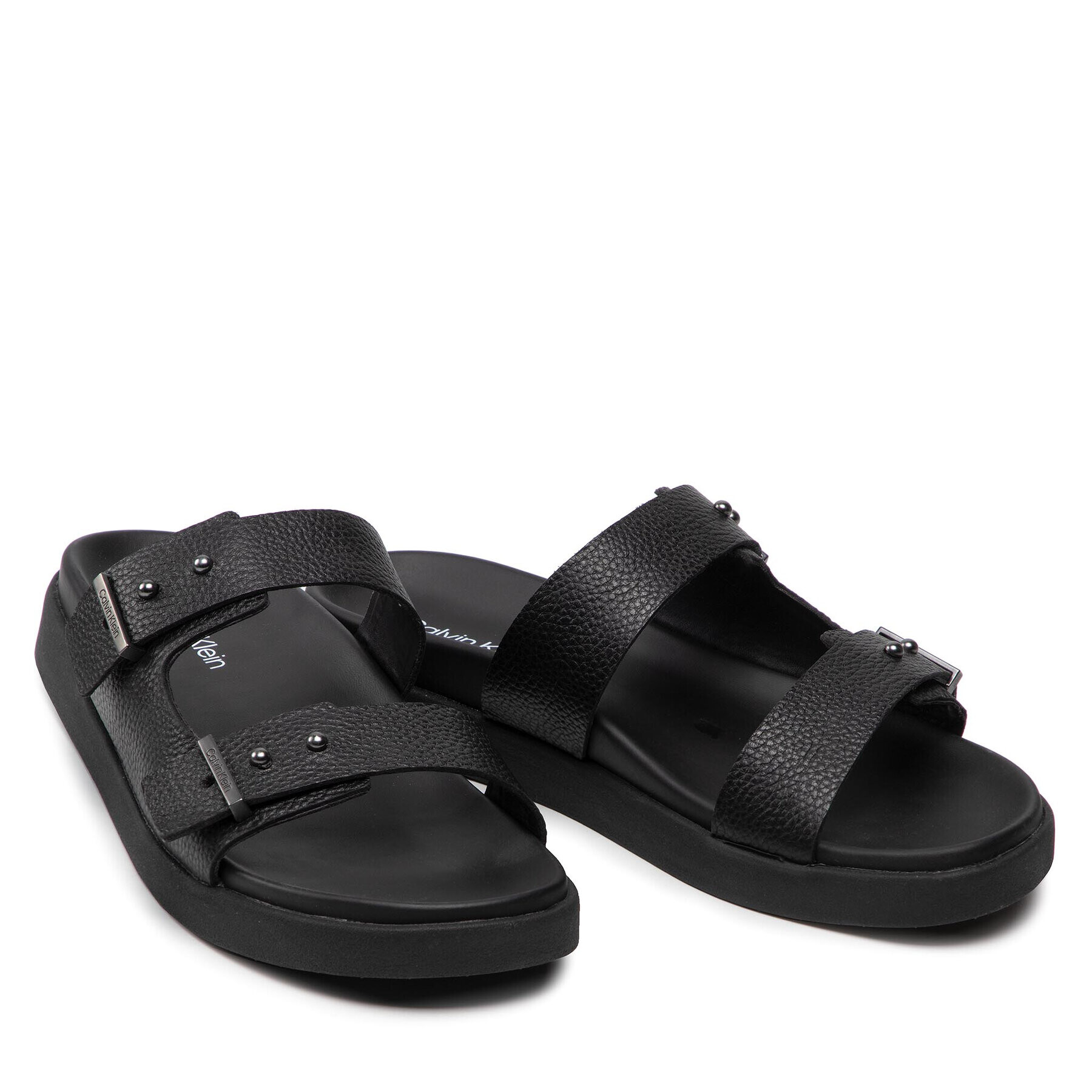 Calvin Klein Șlapi Double Strap Sandal Lth HM0HM00467 Negru - Pled.ro