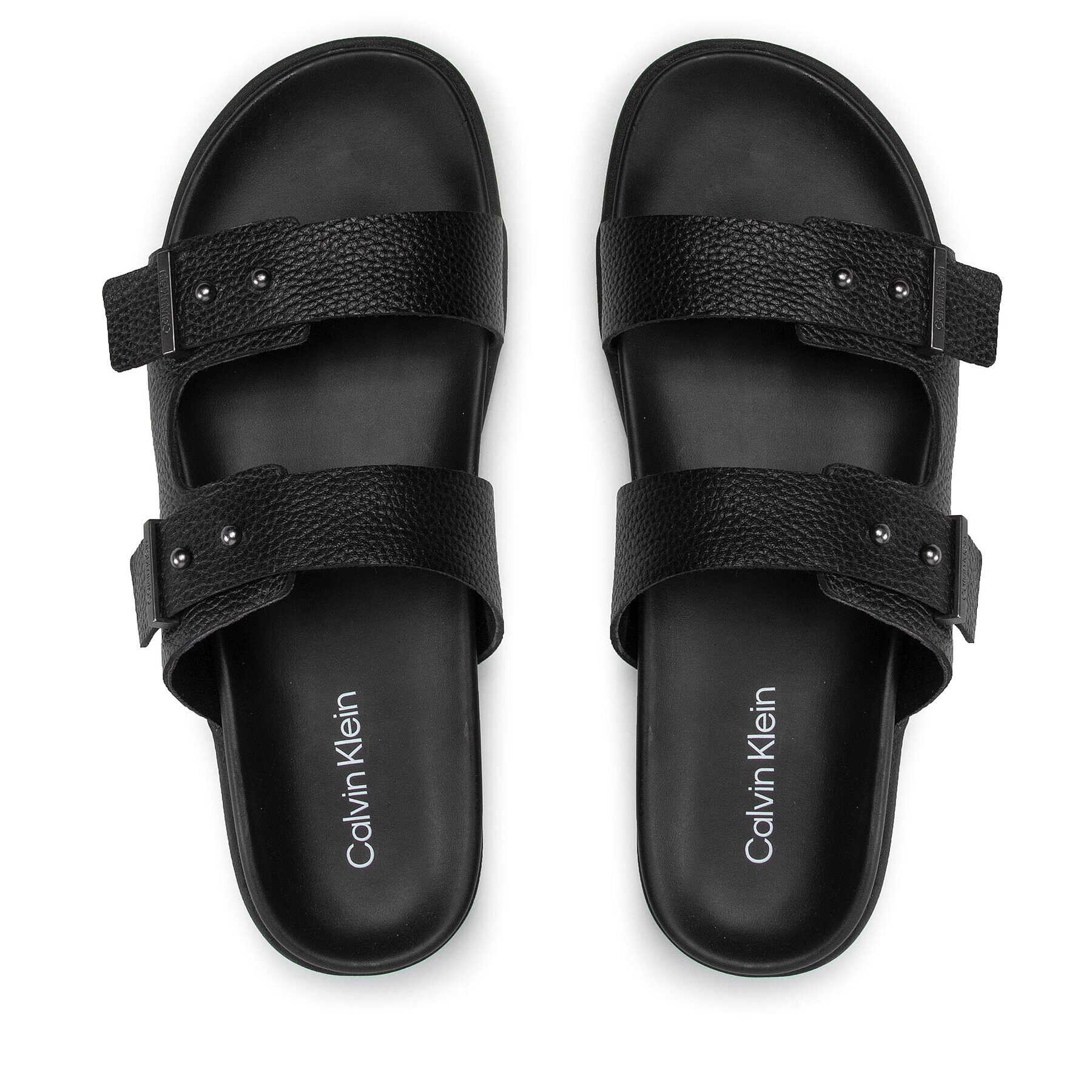 Calvin Klein Șlapi Double Strap Sandal Lth HM0HM00467 Negru - Pled.ro