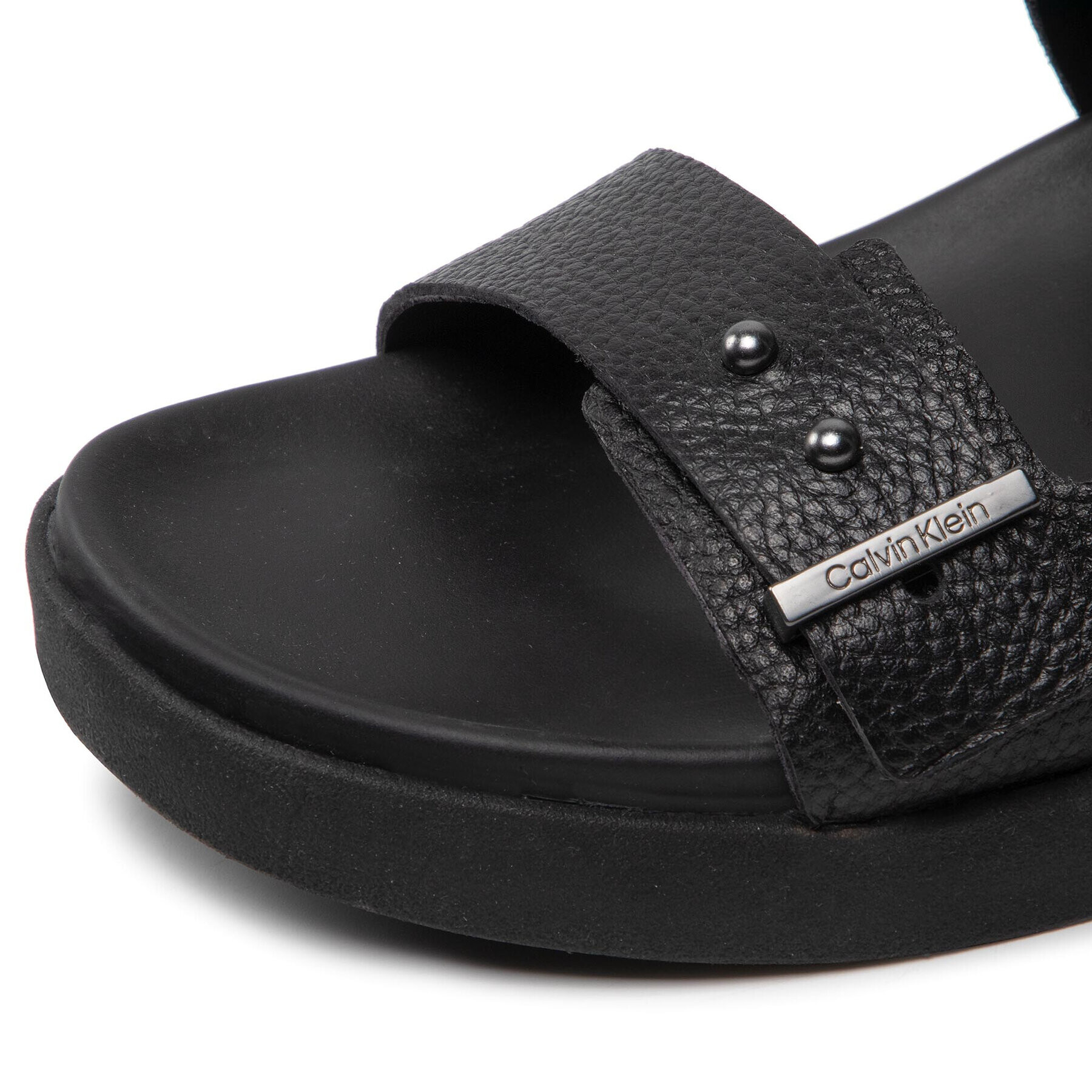 Calvin Klein Șlapi Double Strap Sandal Lth HM0HM00467 Negru - Pled.ro