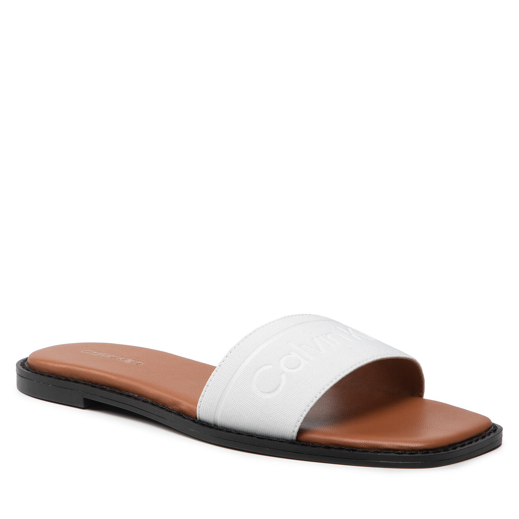 Calvin Klein Șlapi Squared Flat Slide He HW0HW00817 Alb - Pled.ro