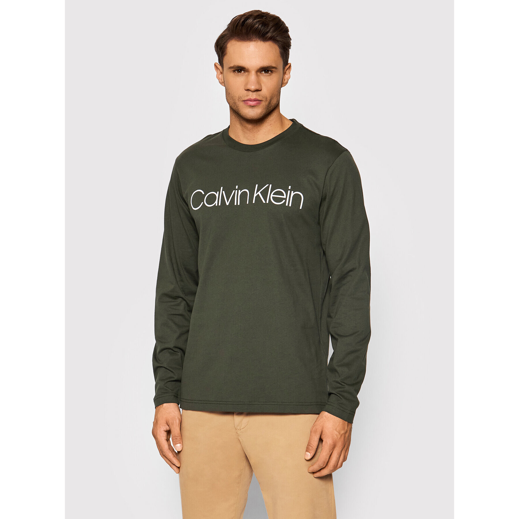 Calvin Klein Longsleeve Cotton Logo Long Sleeve K10K104690 Verde Regular Fit - Pled.ro