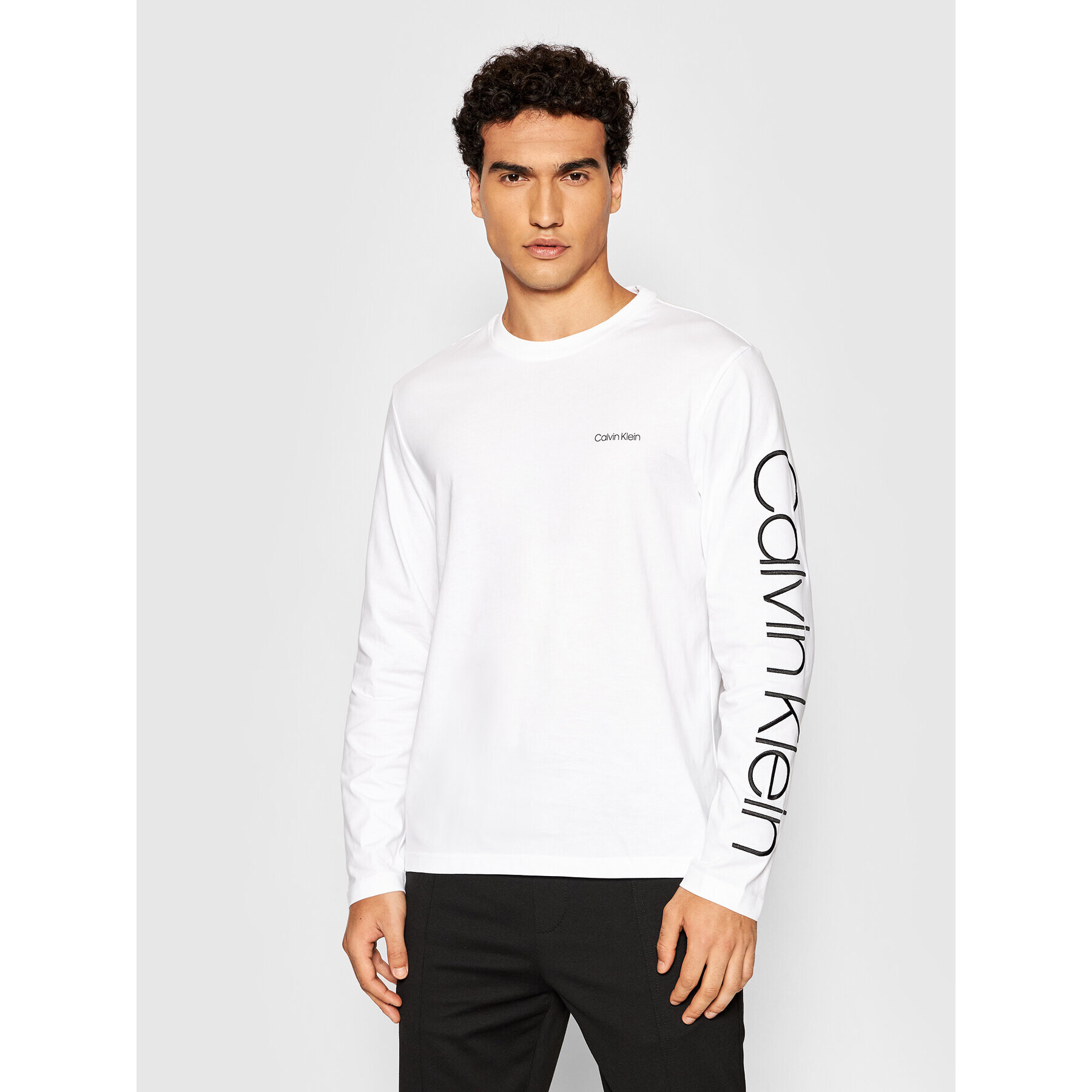 Calvin Klein Longsleeve Logo K10K107156 Alb Regular Fit - Pled.ro