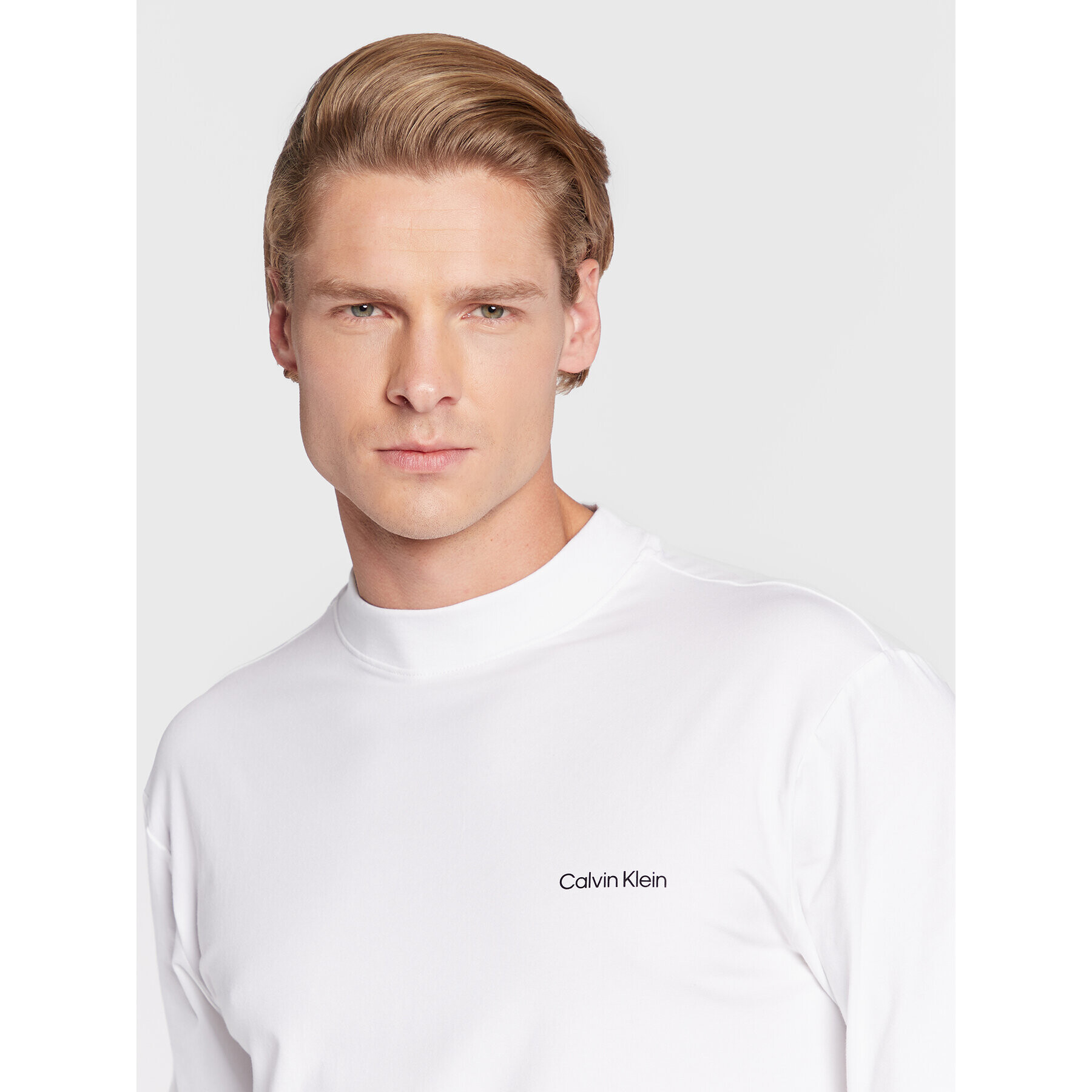 Calvin Klein Longsleeve Micro Logo K10K110179 Alb Regular Fit - Pled.ro