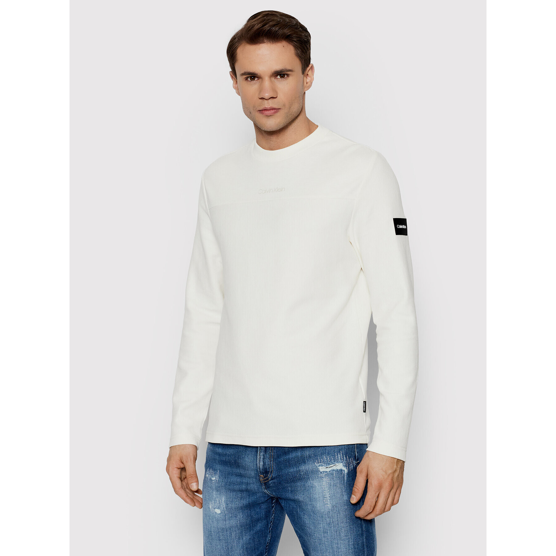 Calvin Klein Longsleeve Ottoman Badge K10K108184 Bej Regular Fit - Pled.ro