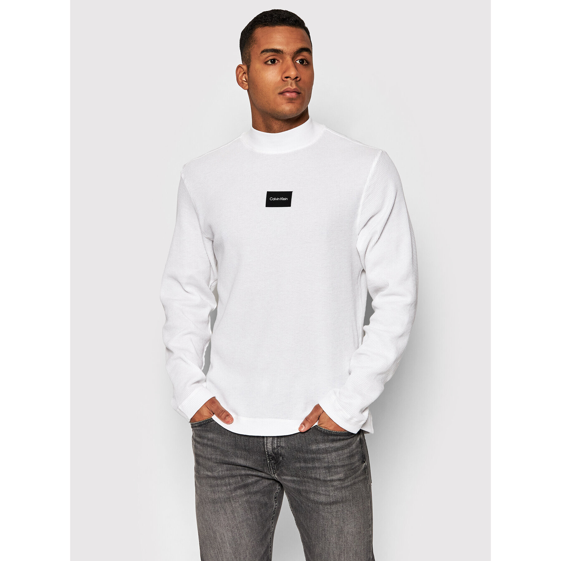 Calvin Klein Longsleeve Textured Mock Grid K10K109053 Alb Regular Fit - Pled.ro