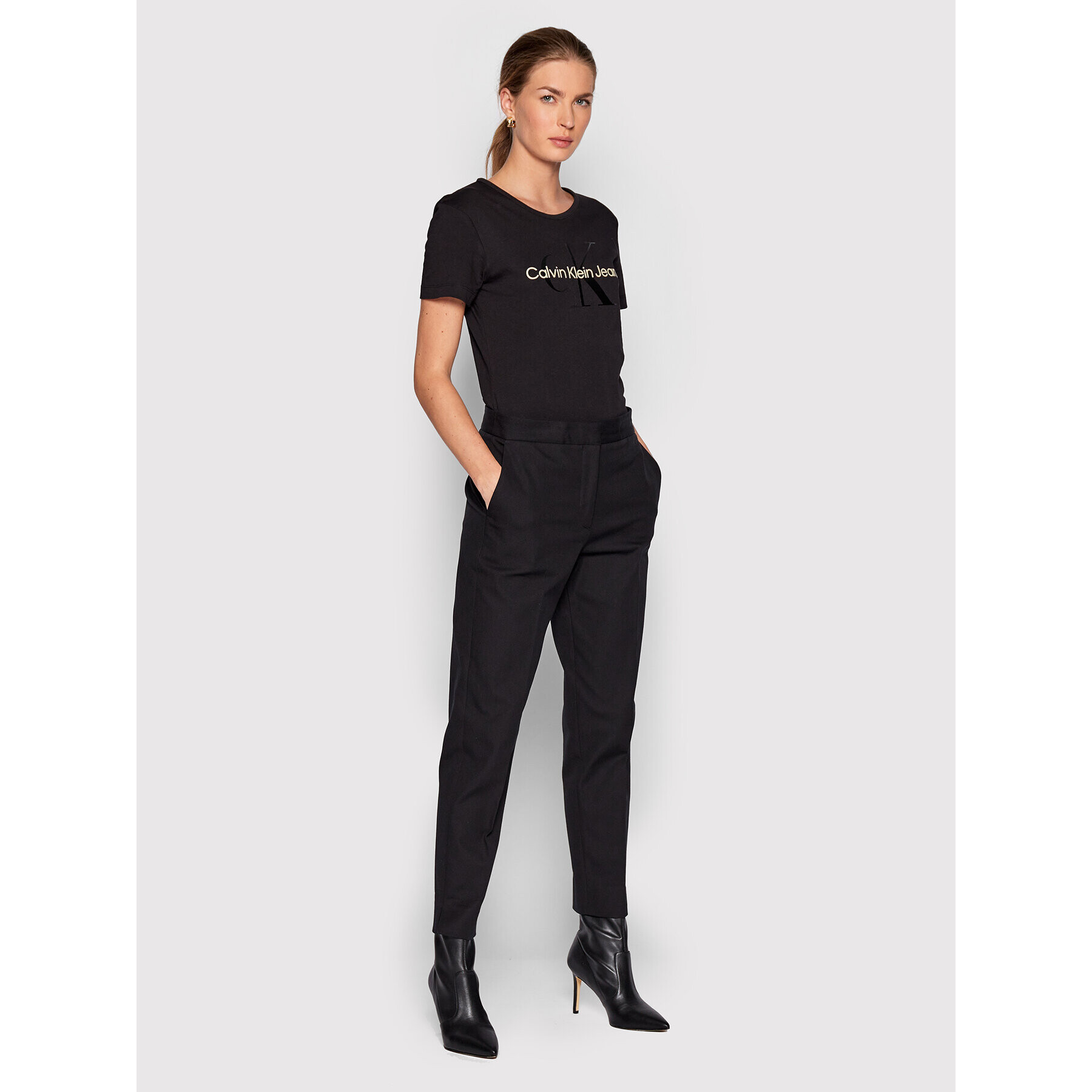 Calvin Klein Pantaloni din material Gabardine K20K203774 Negru Regular Fit - Pled.ro