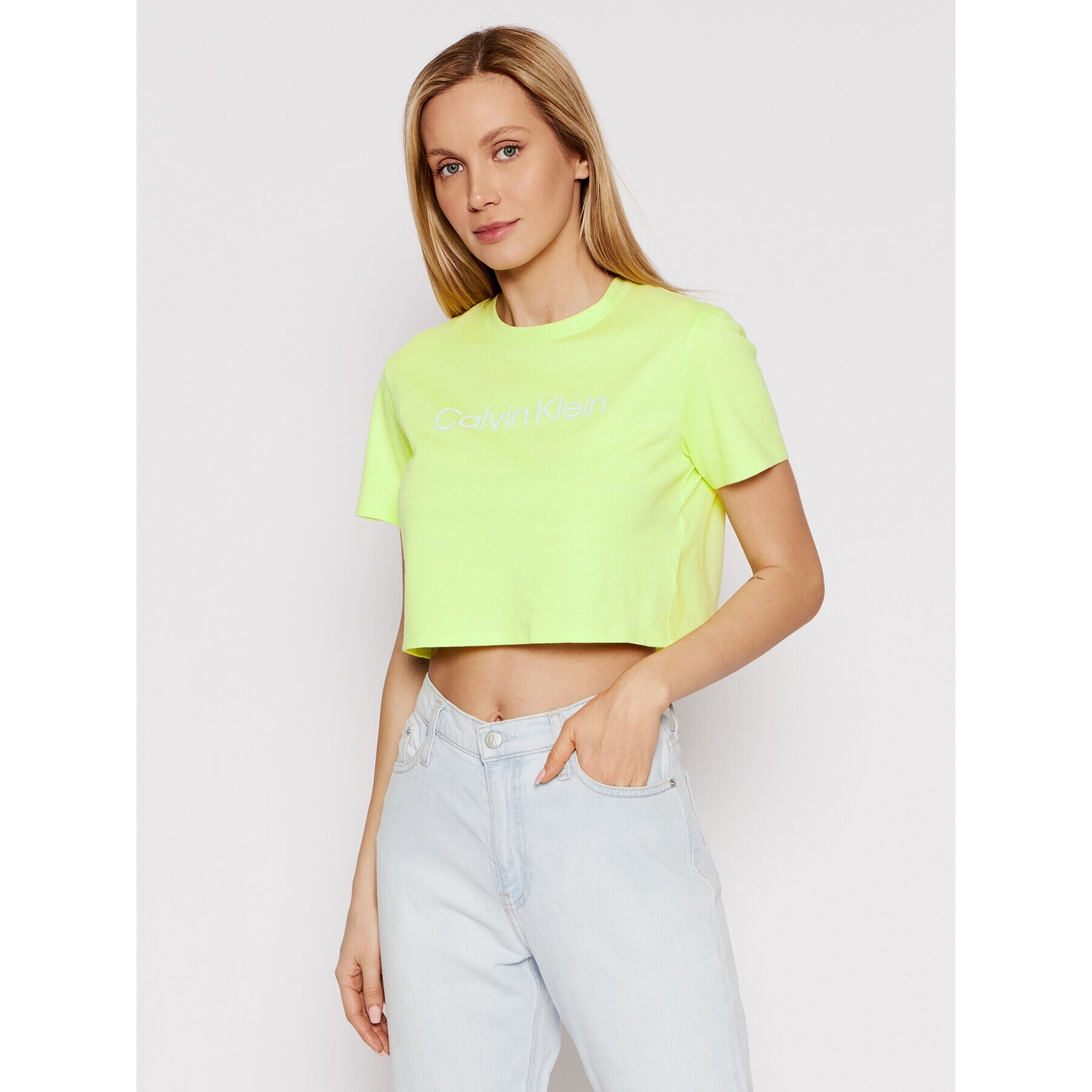 Calvin Klein Performance Tricou 00GWS2K187 Verde Cropped Fit - Pled.ro