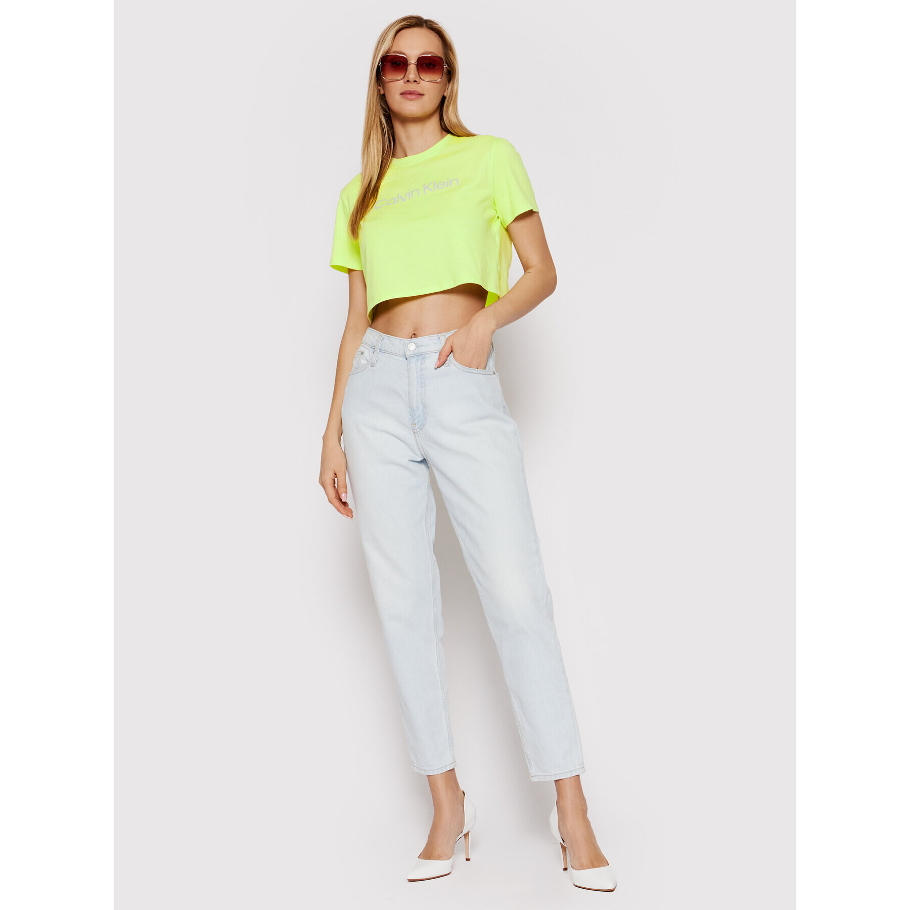 Calvin Klein Performance Tricou 00GWS2K187 Verde Cropped Fit - Pled.ro