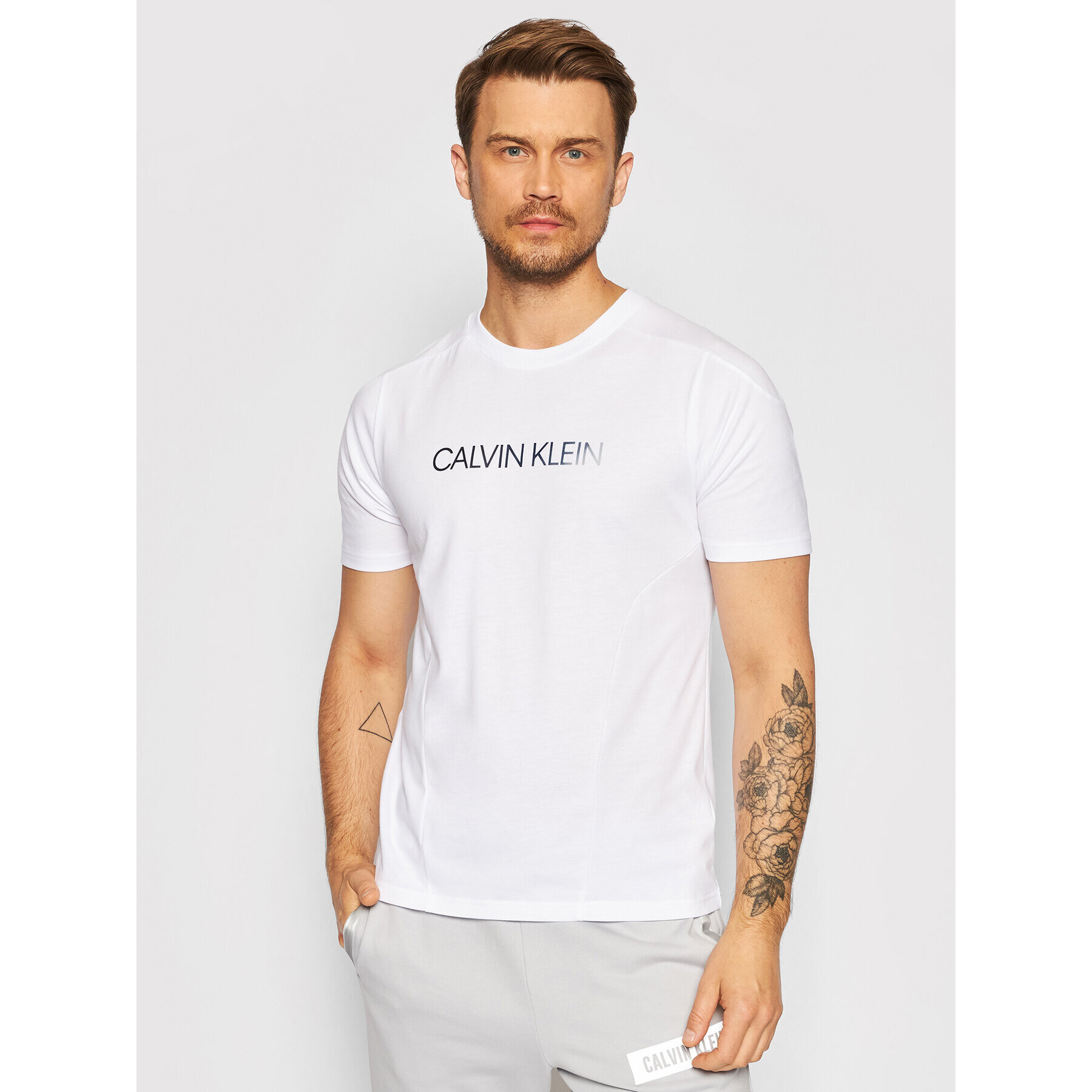 Calvin Klein Performance Tricou Logo Gym 00GMT1K152 Alb Regular Fit - Pled.ro