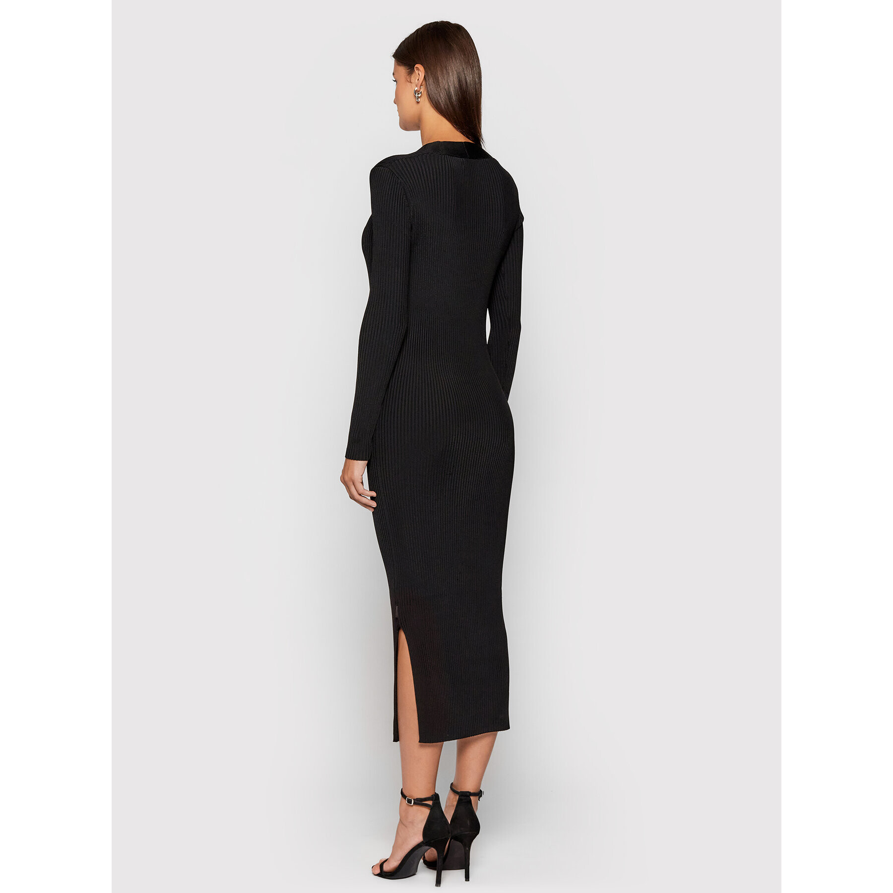 Calvin Klein Rochie tricotată Iconic Rib V-Neck K20K203005 Negru Slim Fit - Pled.ro