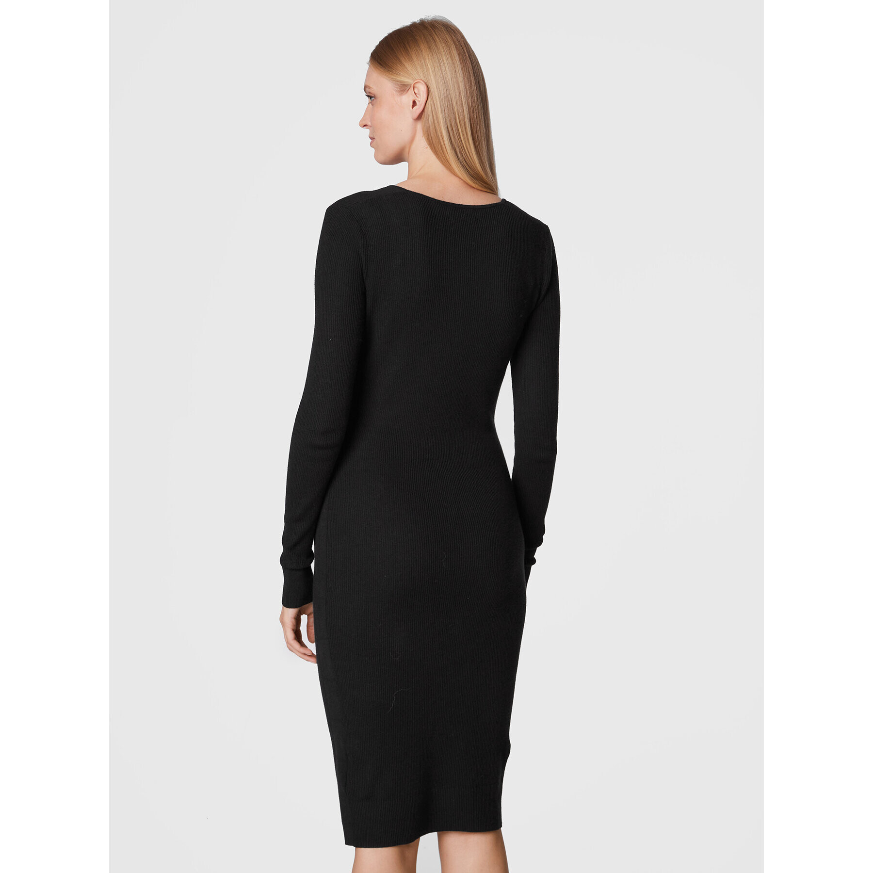 Calvin Klein Rochie tricotată Rib Open Neck K20K204904 Negru Slim Fit - Pled.ro