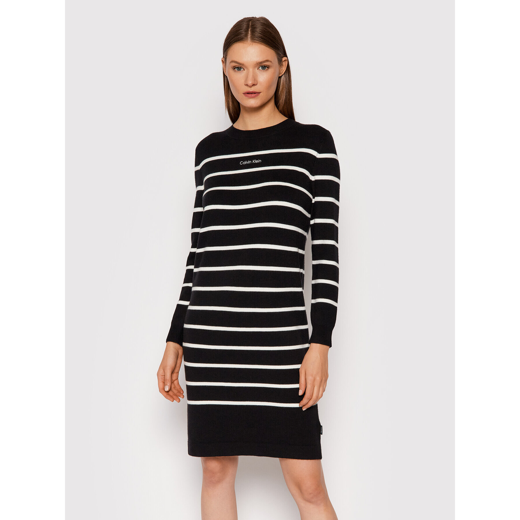 Calvin Klein Rochie tricotată Stripe Logo K20K203060 Negru Regular Fit - Pled.ro