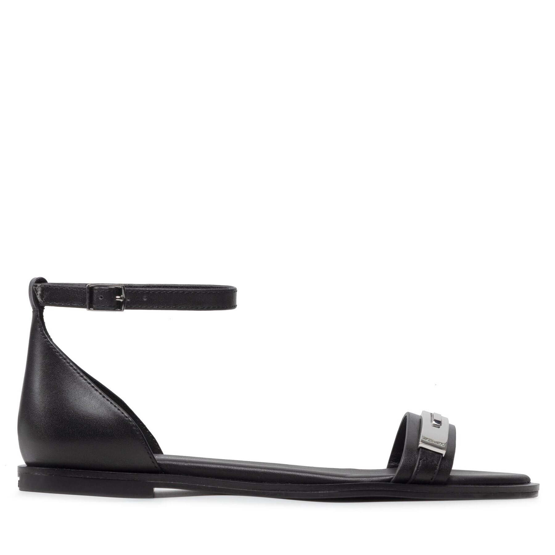 Calvin Klein Sandale Barely There Flat Sndl W/Hdw-Lth HW0HW01187 Negru - Pled.ro