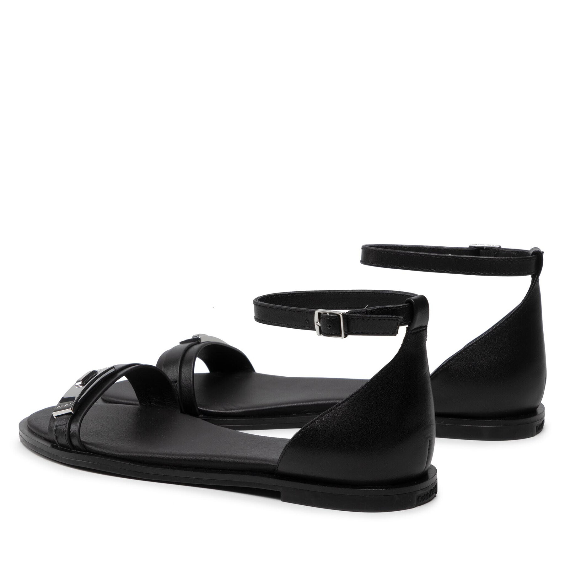 Calvin Klein Sandale Barely There Flat Sndl W/Hdw-Lth HW0HW01187 Negru - Pled.ro