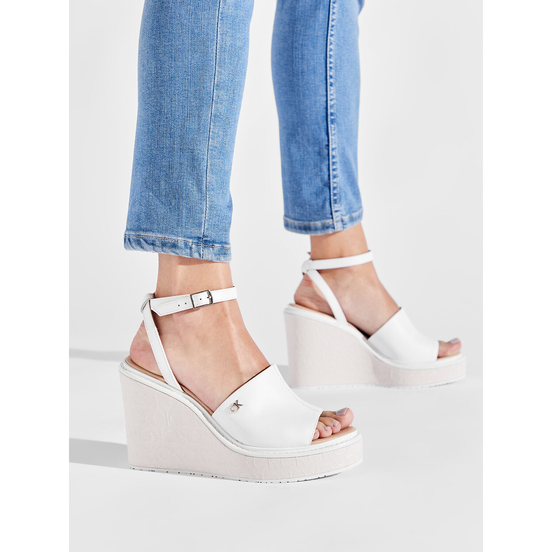 Calvin Klein Sandale Wedge 70 Arch Stit-Jq HW0HW01129 Alb - Pled.ro