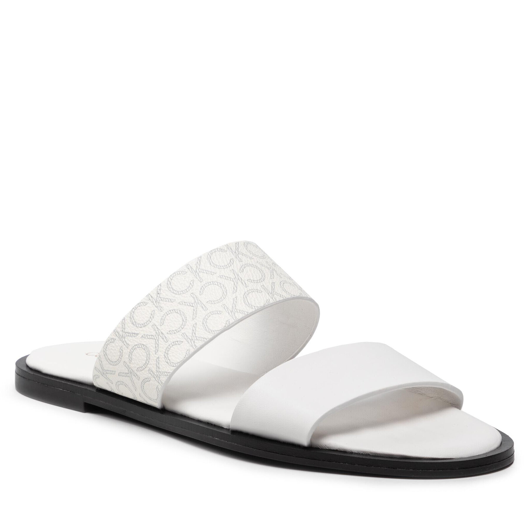 Calvin Klein Șlapi Almond Flat 2Bar Slide HW0HW01134 Alb - Pled.ro