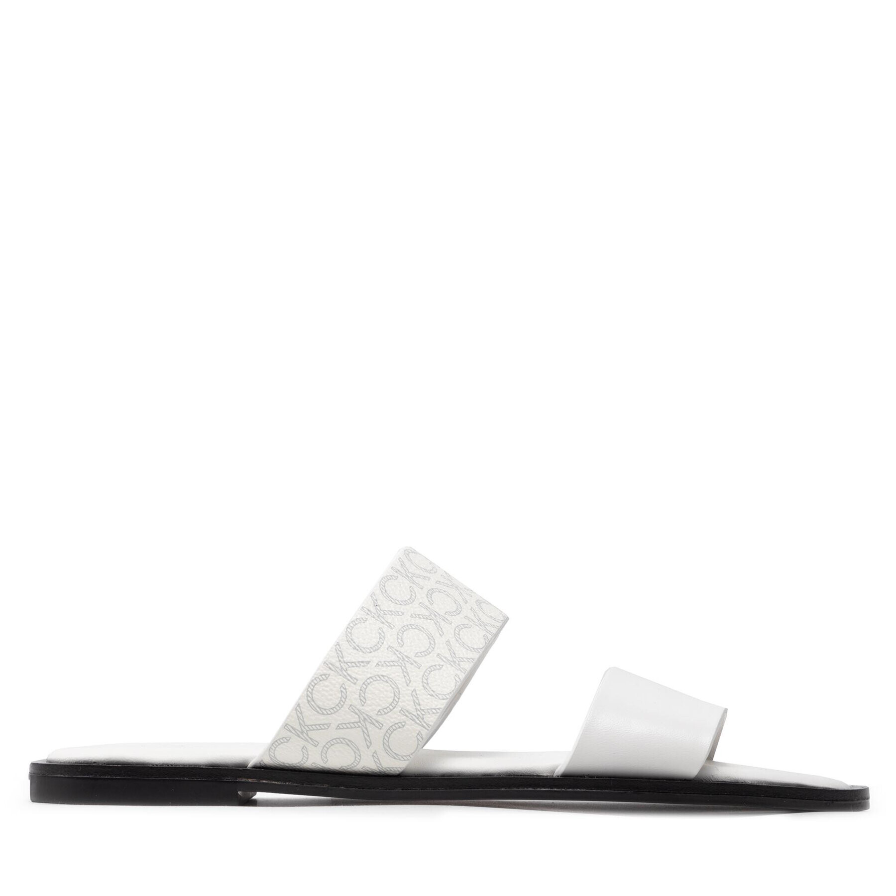 Calvin Klein Șlapi Almond Flat 2Bar Slide HW0HW01134 Alb - Pled.ro