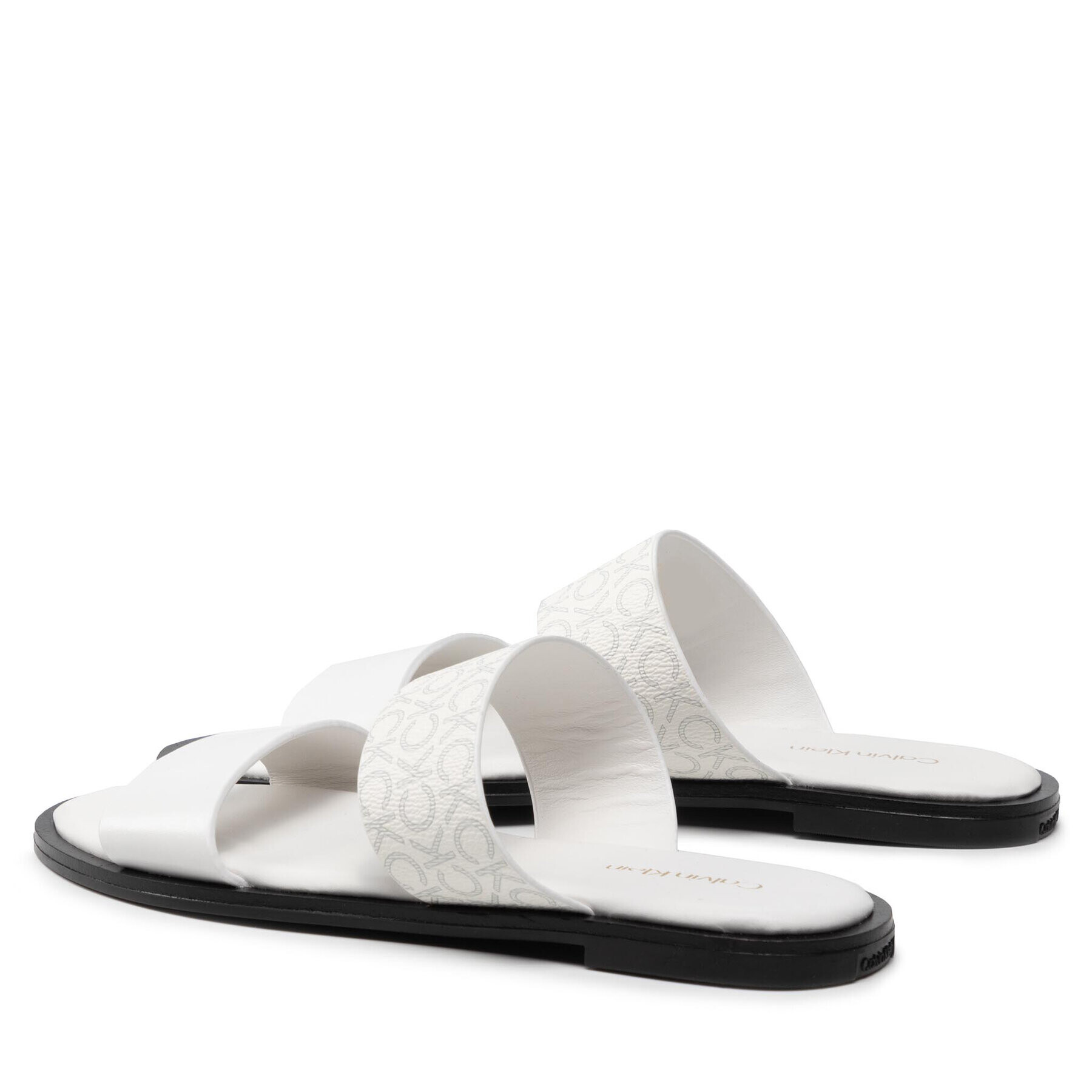 Calvin Klein Șlapi Almond Flat 2Bar Slide HW0HW01134 Alb - Pled.ro