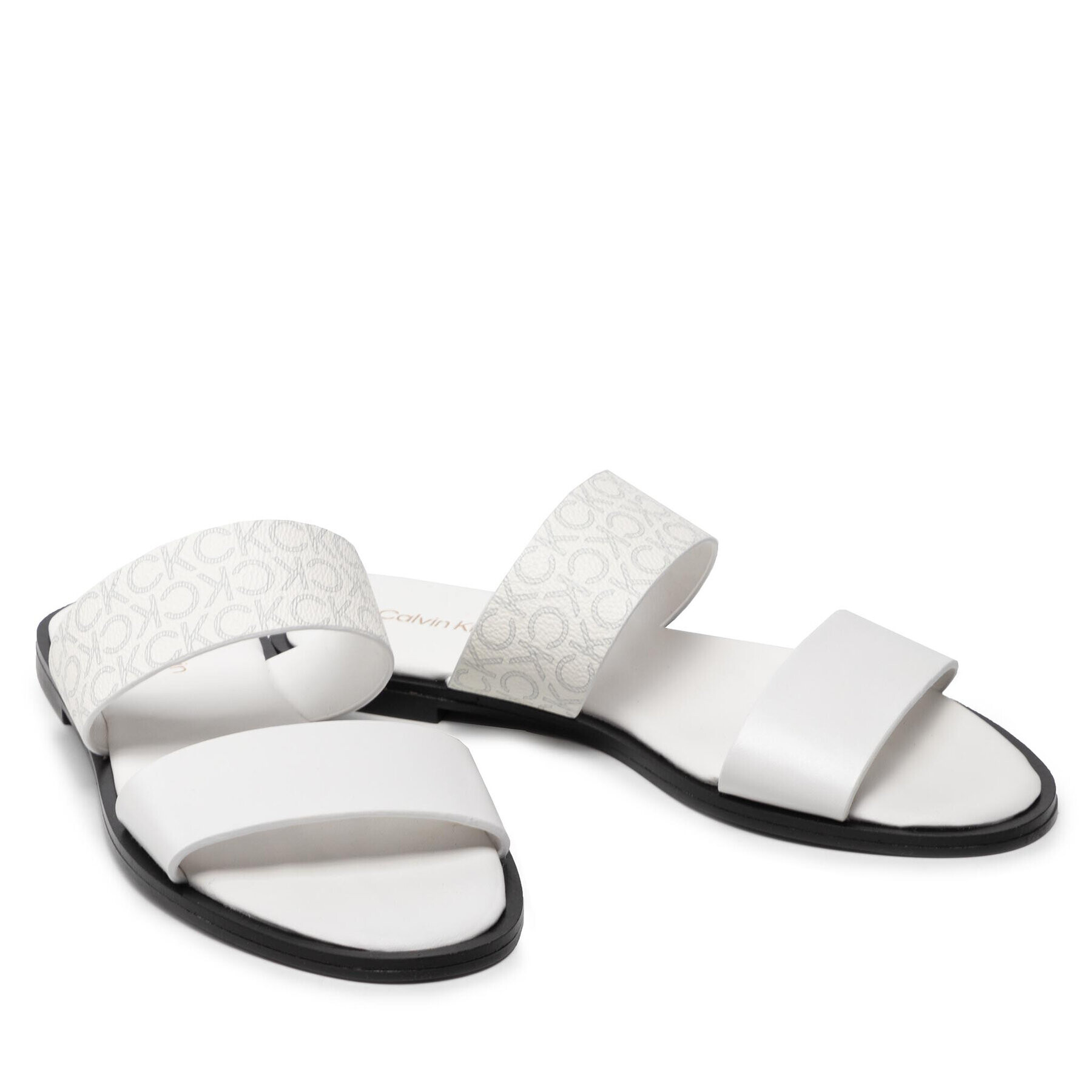 Calvin Klein Șlapi Almond Flat 2Bar Slide HW0HW01134 Alb - Pled.ro