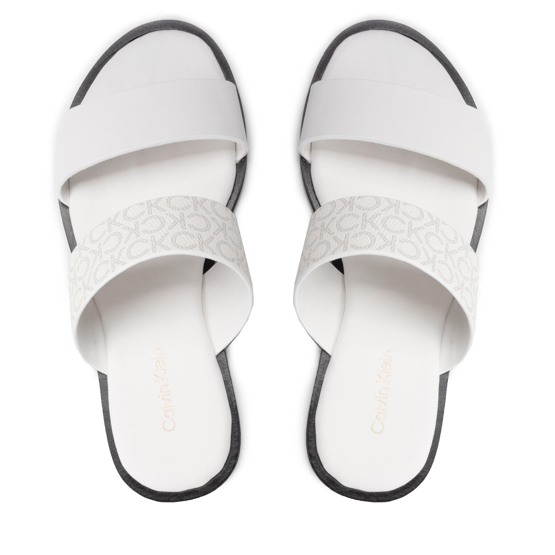 Calvin Klein Șlapi Almond Flat 2Bar Slide HW0HW01134 Alb - Pled.ro