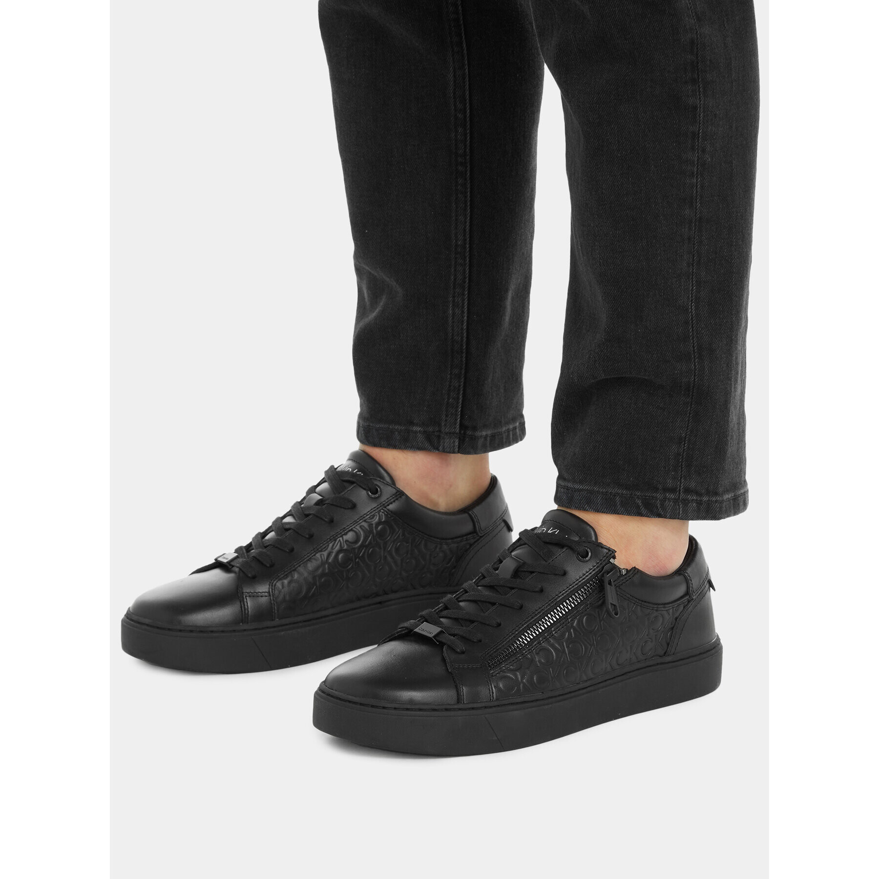 Calvin Klein Sneakers Low Top Lace Up W/Zip Mono HM0HM01188 Negru - Pled.ro