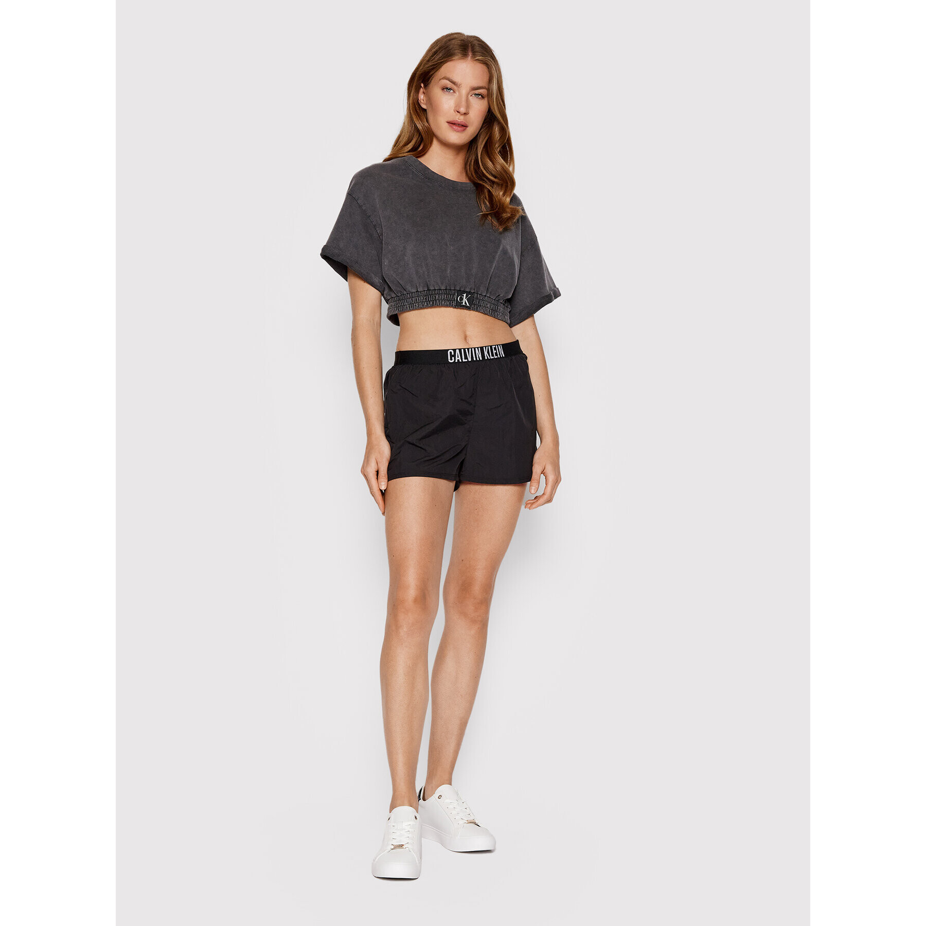 Calvin Klein Swimwear Tricou KW0KW01780 Gri Cropped Fit - Pled.ro