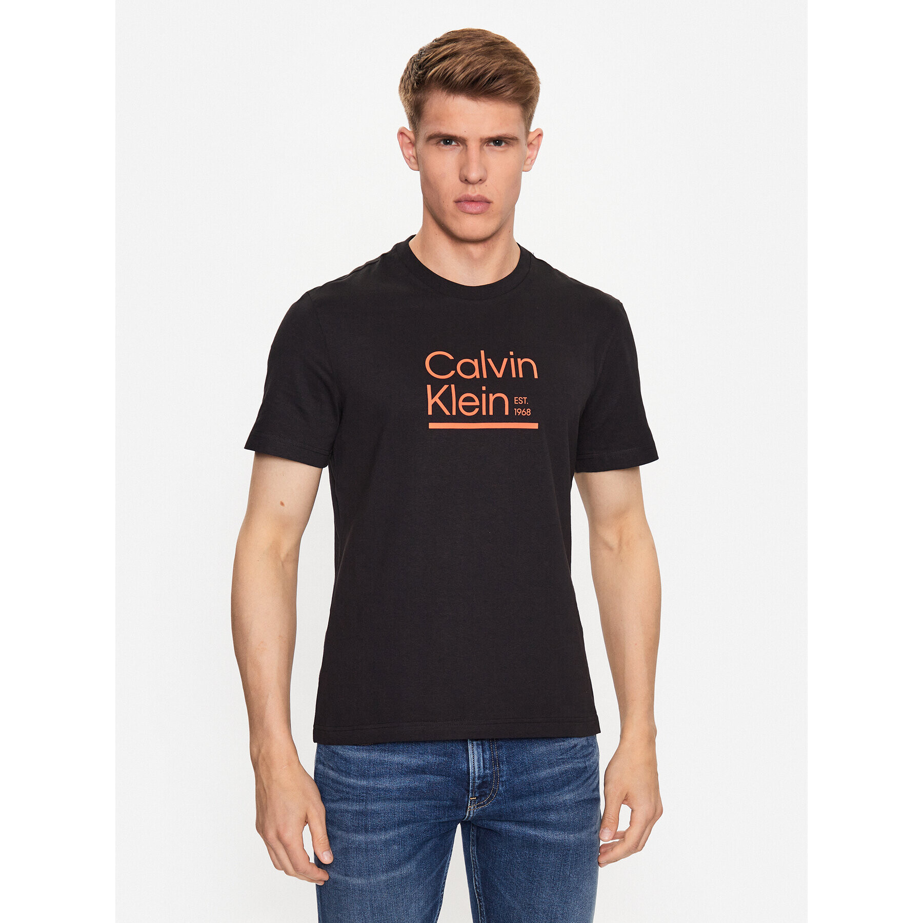 Calvin Klein Tricou Contrast Line Logo K10K111538 Negru Regular Fit - Pled.ro