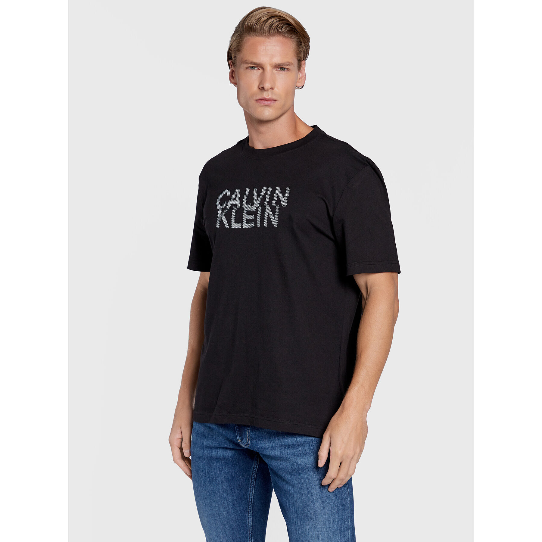 Calvin Klein Tricou Distorted K10K110113 Negru Regular Fit - Pled.ro