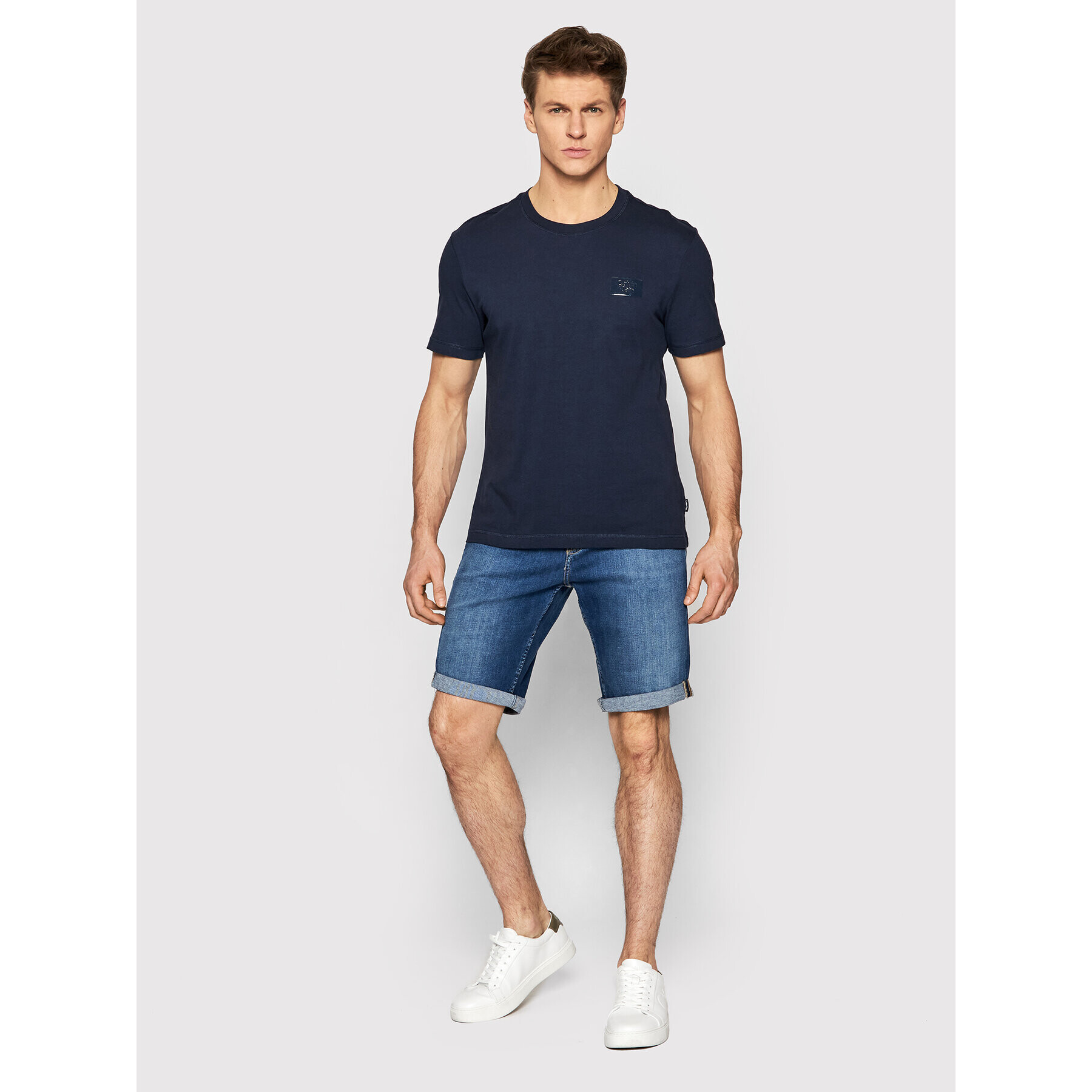 Calvin Klein Tricou Highshine Box Logo K10K108836 Bleumarin Regular Fit - Pled.ro