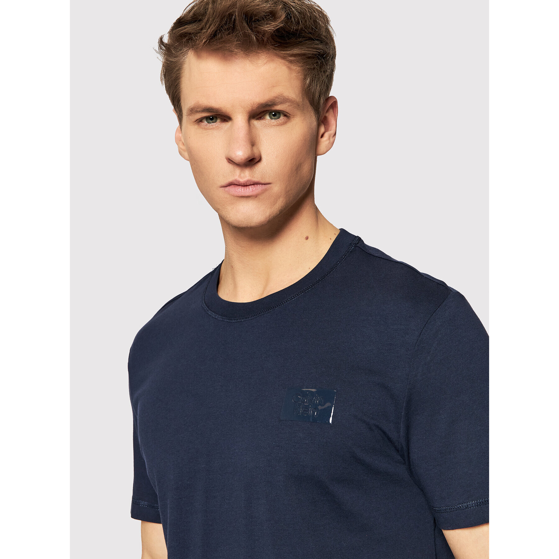 Calvin Klein Tricou Highshine Box Logo K10K108836 Bleumarin Regular Fit - Pled.ro