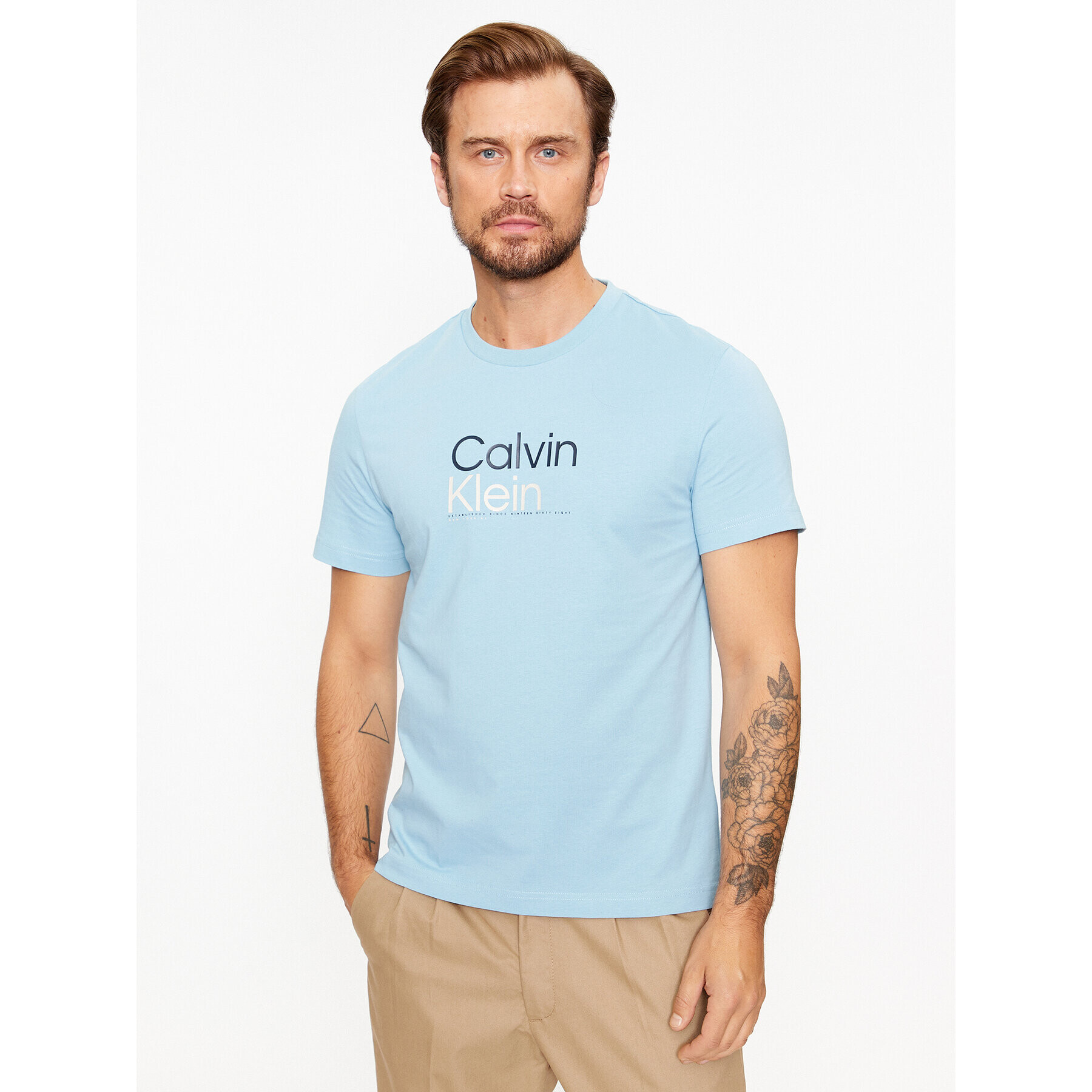 Calvin Klein Tricou K10K111841 Albastru Regular Fit - Pled.ro