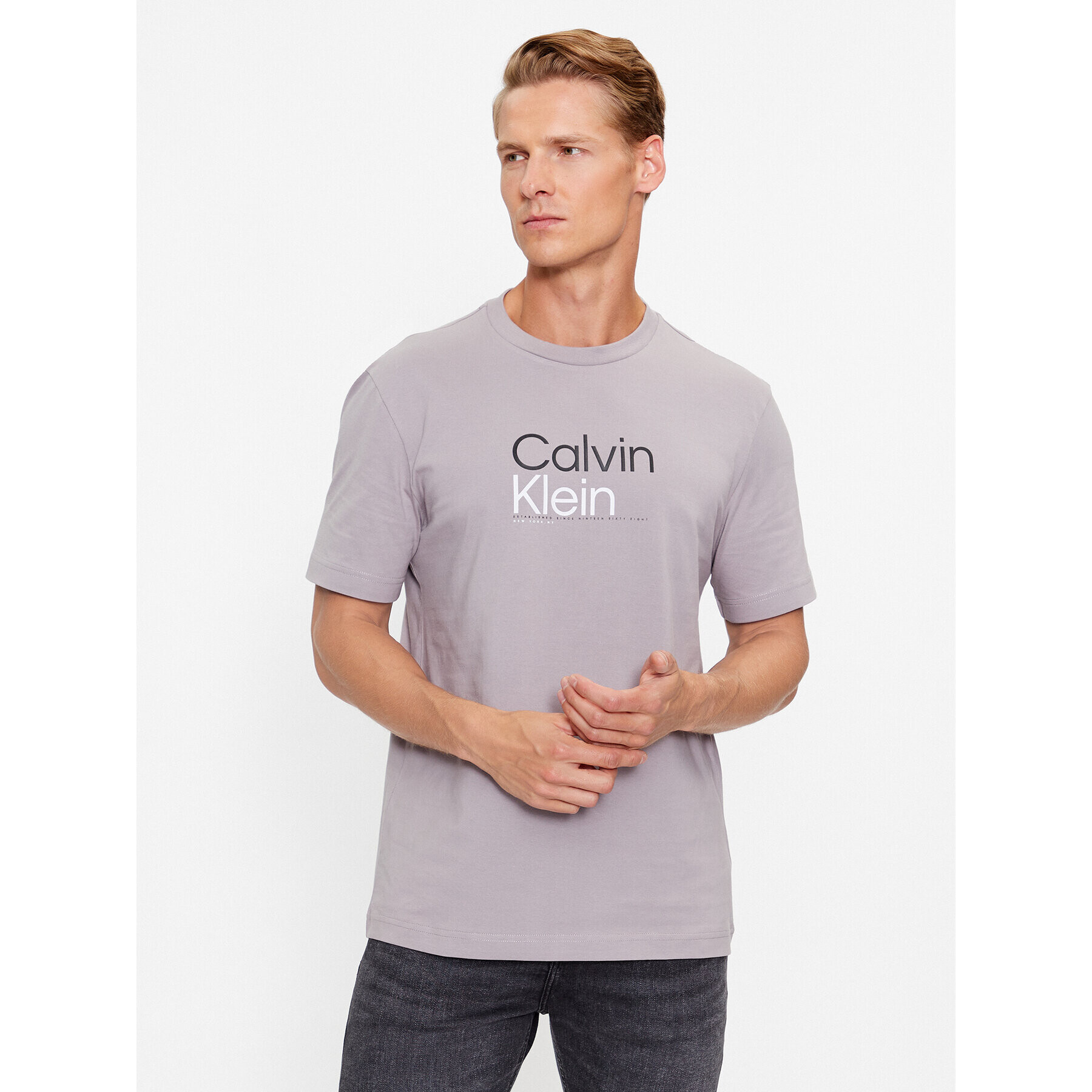 Calvin Klein Tricou K10K111841 Gri Regular Fit - Pled.ro