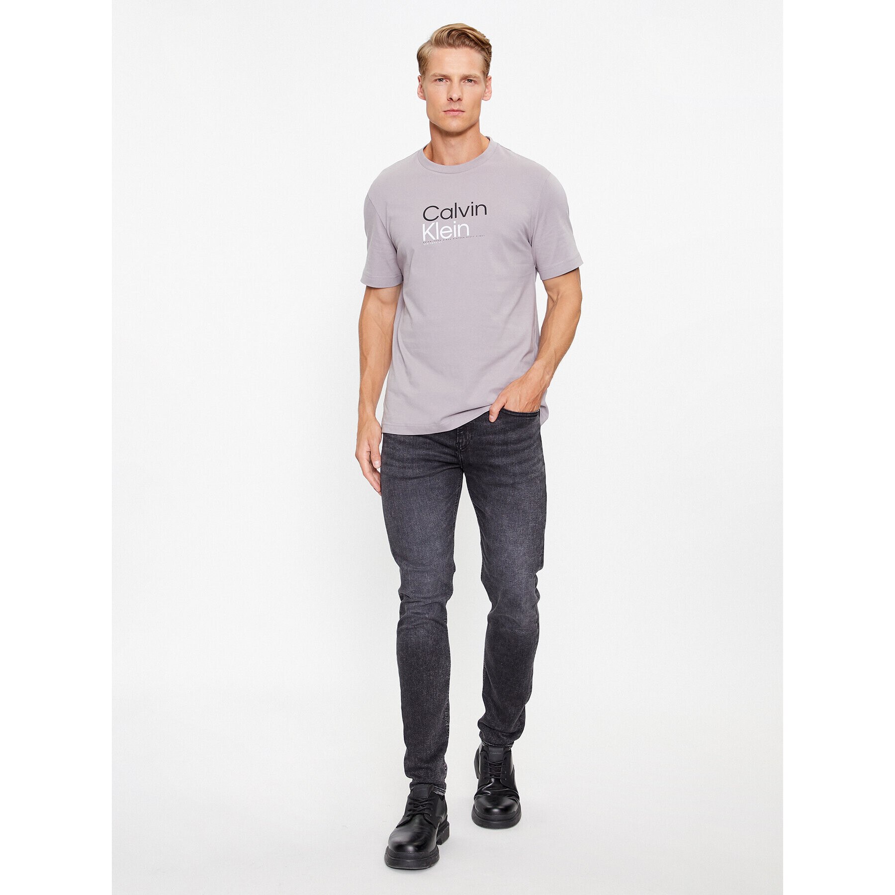 Calvin Klein Tricou K10K111841 Gri Regular Fit - Pled.ro