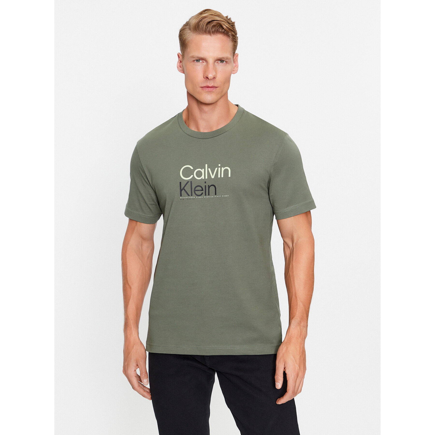 Calvin Klein Tricou K10K111841 Verde Regular Fit - Pled.ro