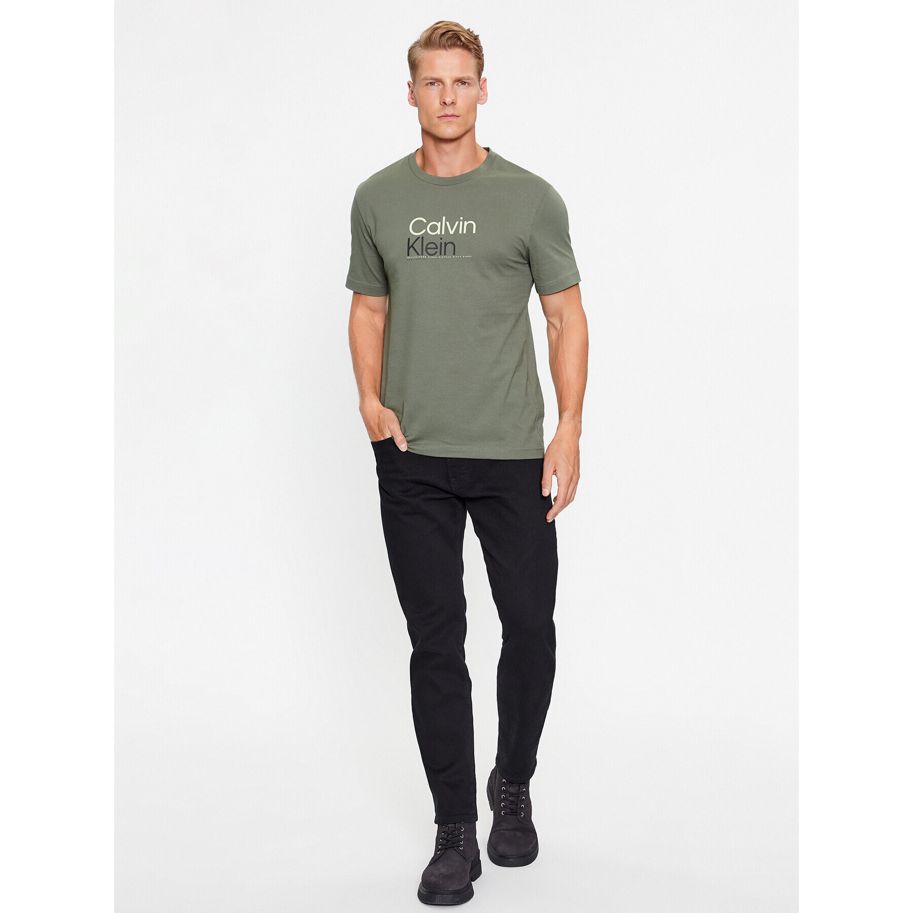 Calvin Klein Tricou K10K111841 Verde Regular Fit - Pled.ro