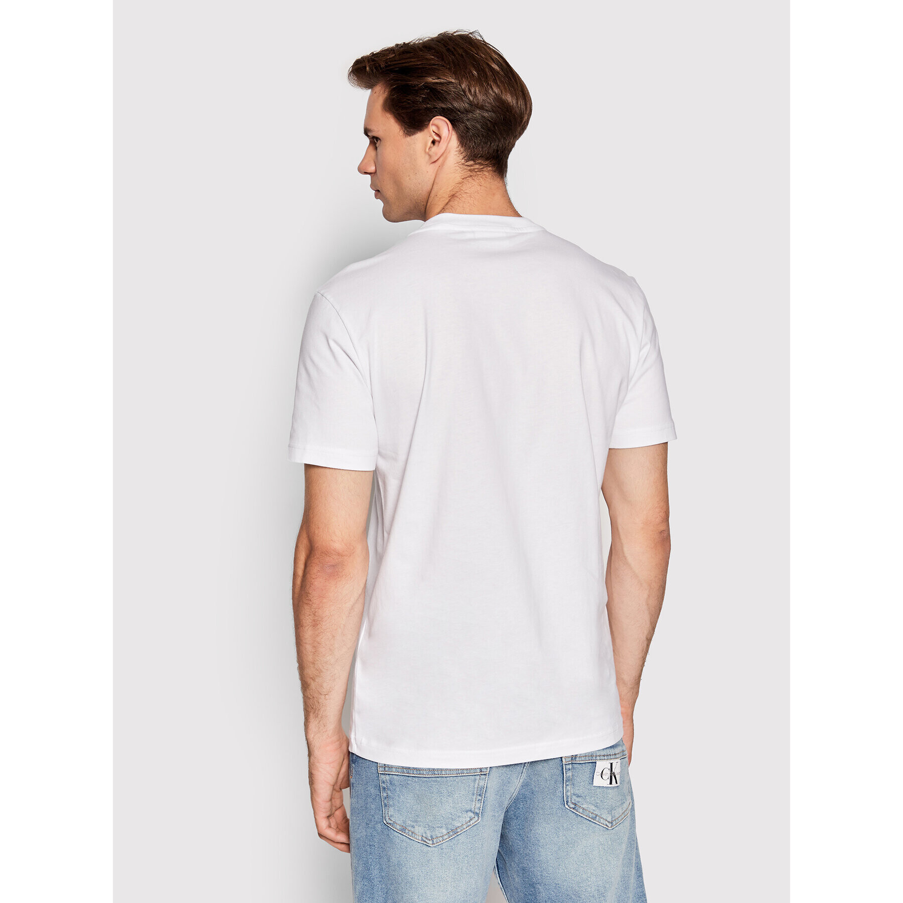 Calvin Klein Tricou Off Placement Logo K10K109738 Alb Slim Fit - Pled.ro