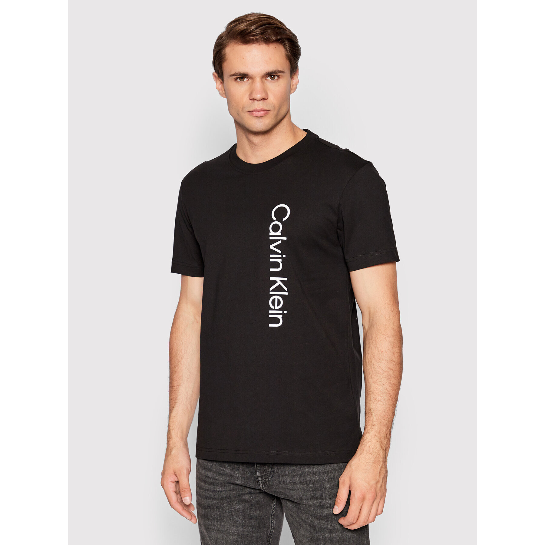 Calvin Klein Tricou Off Placement Logo K10K109738 Negru Slim Fit - Pled.ro