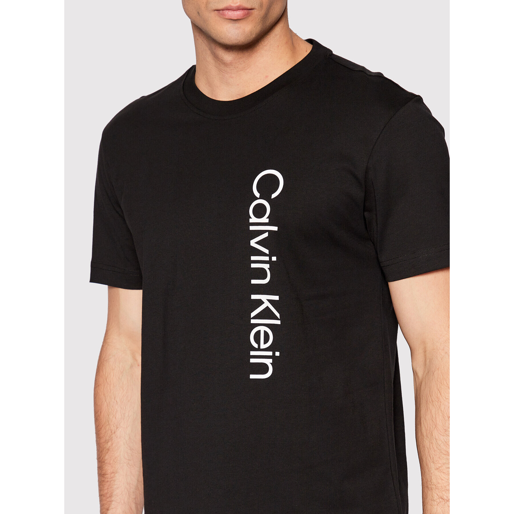 Calvin Klein Tricou Off Placement Logo K10K109738 Negru Slim Fit - Pled.ro