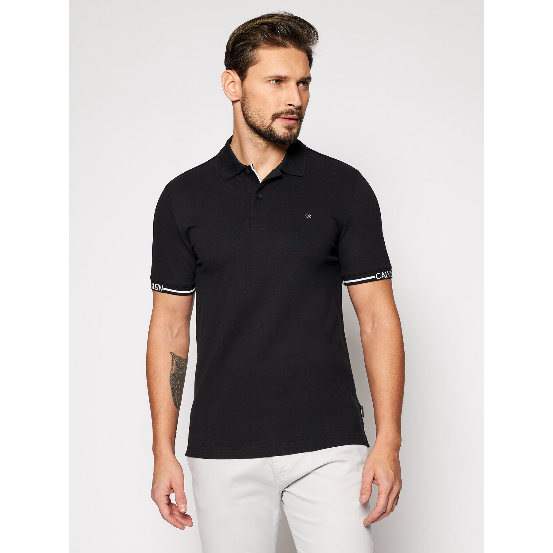 Calvin Klein Tricou polo Logo Cuff K10K107148 Negru Slim Fit - Pled.ro