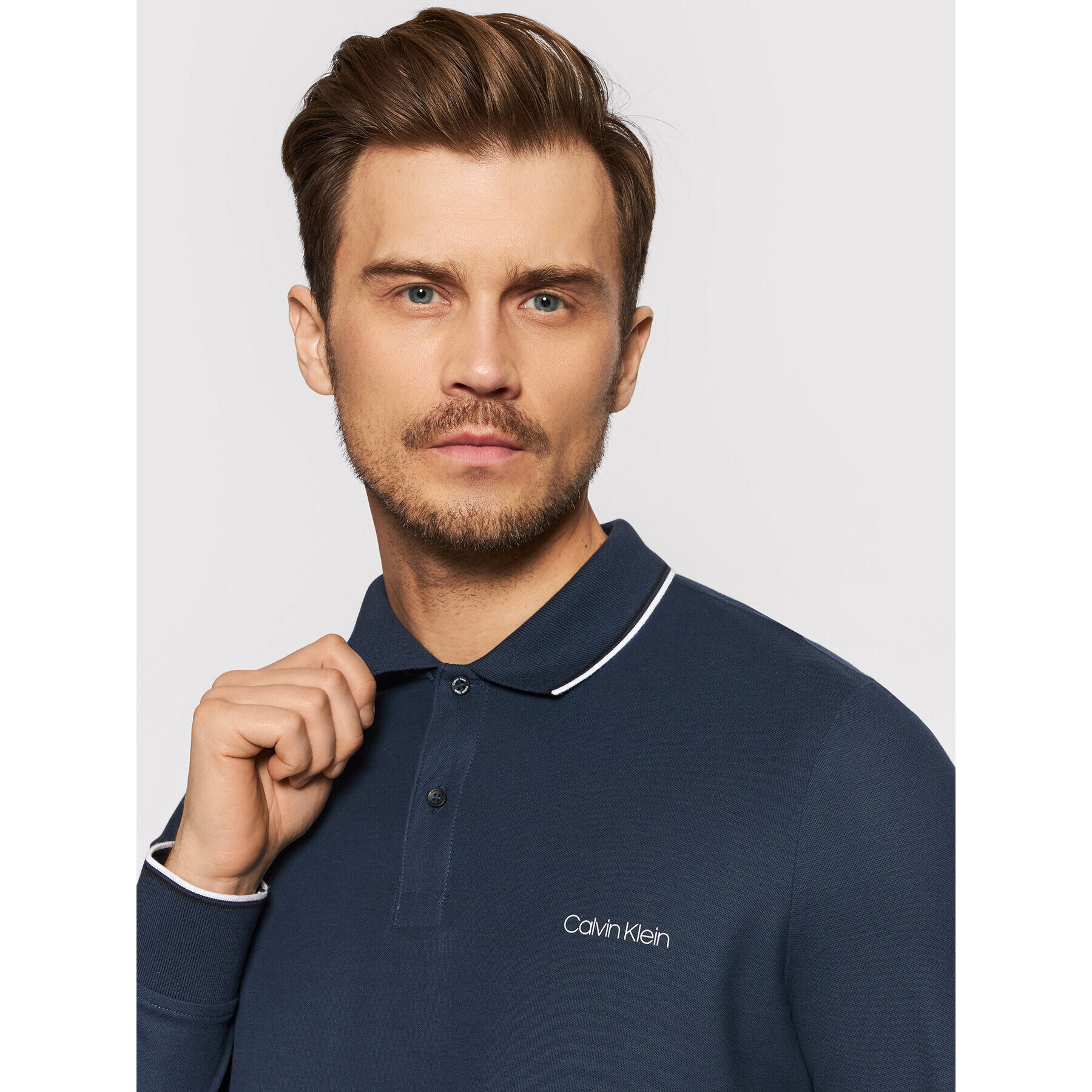 Calvin Klein Tricou polo Refined Pique Tipping Ls Polo K10K107952 Bleumarin Regular Fit - Pled.ro