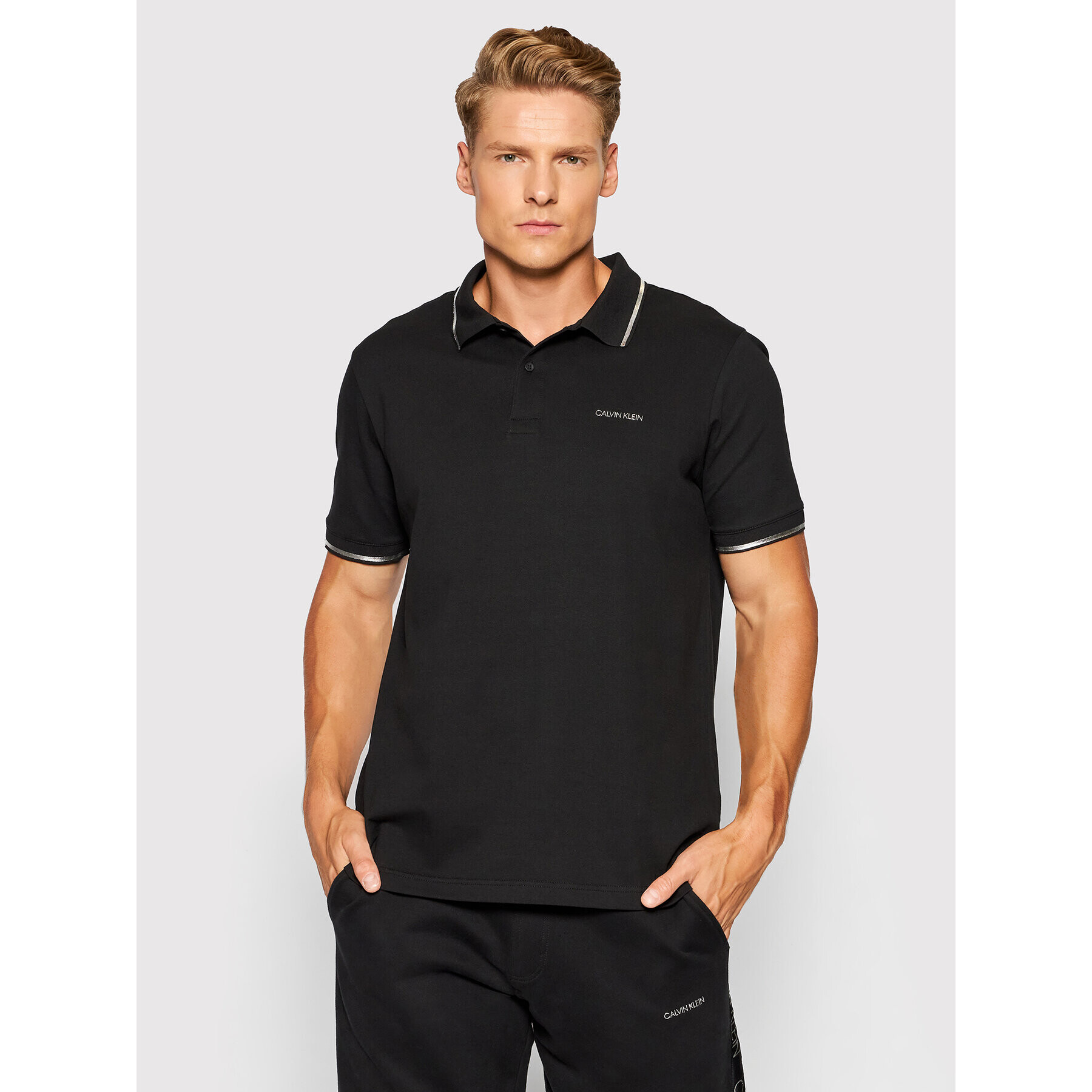 Calvin Klein Tricou polo Silver Logo K10K106735 Negru Regular Fit - Pled.ro