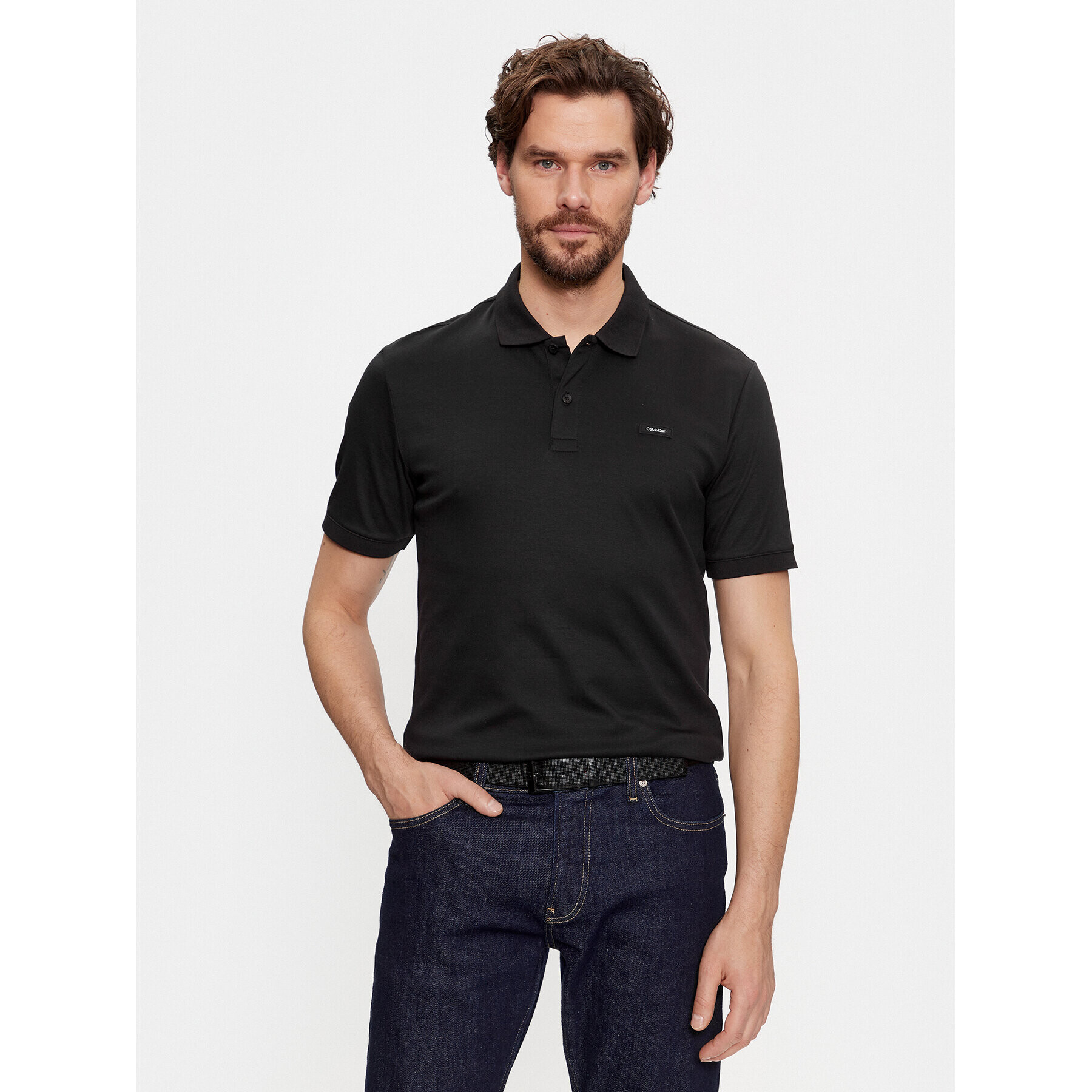 Calvin Klein Tricou polo Smooth Cotton Slim Polo K10K111657 Negru Regular Fit - Pled.ro