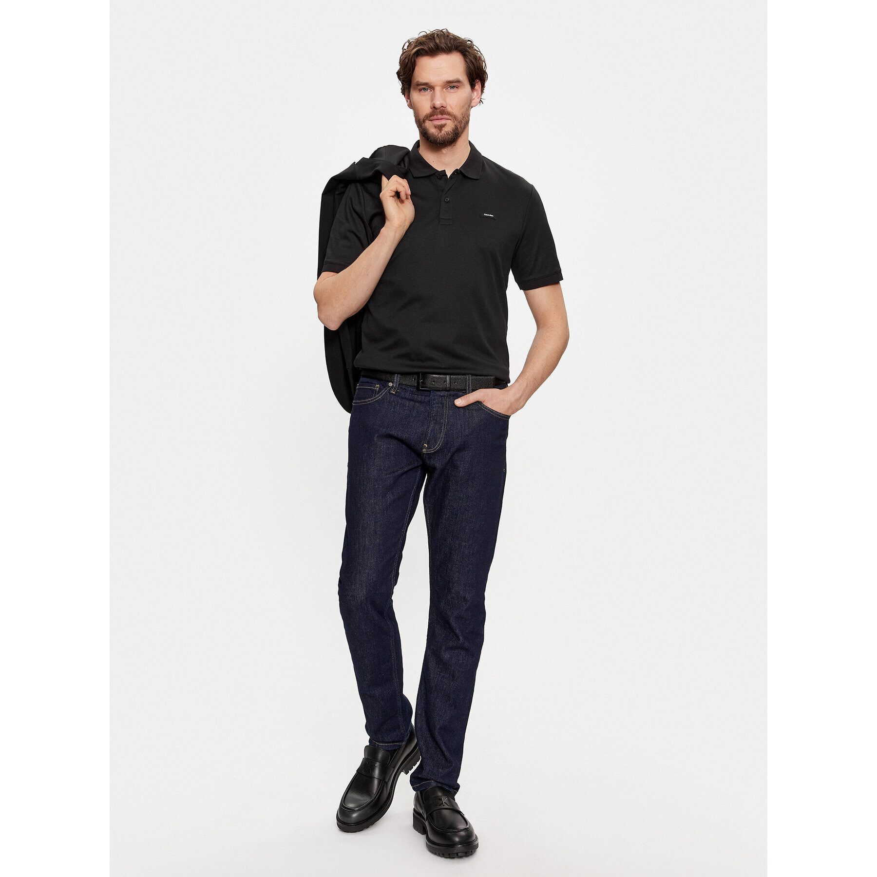 Calvin Klein Tricou polo Smooth Cotton Slim Polo K10K111657 Negru Regular Fit - Pled.ro